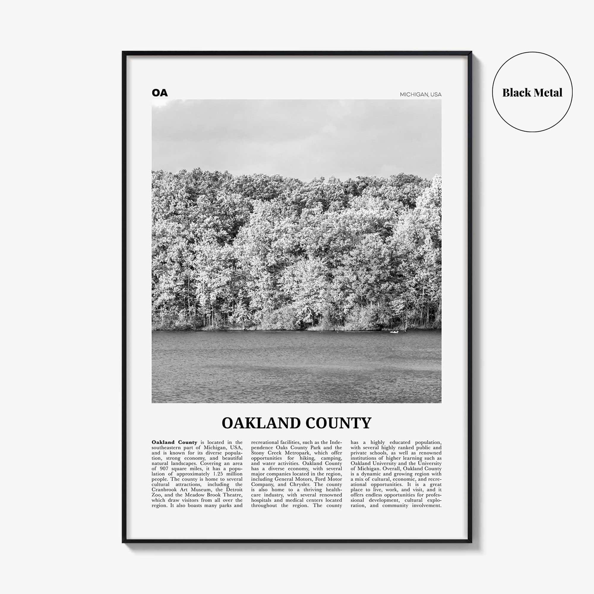 Oakland County Print Black and White, Oakland County Wall Art, Oakland County Poster, Oakland County Photo, Oakland Wall Décor, Oakland Map