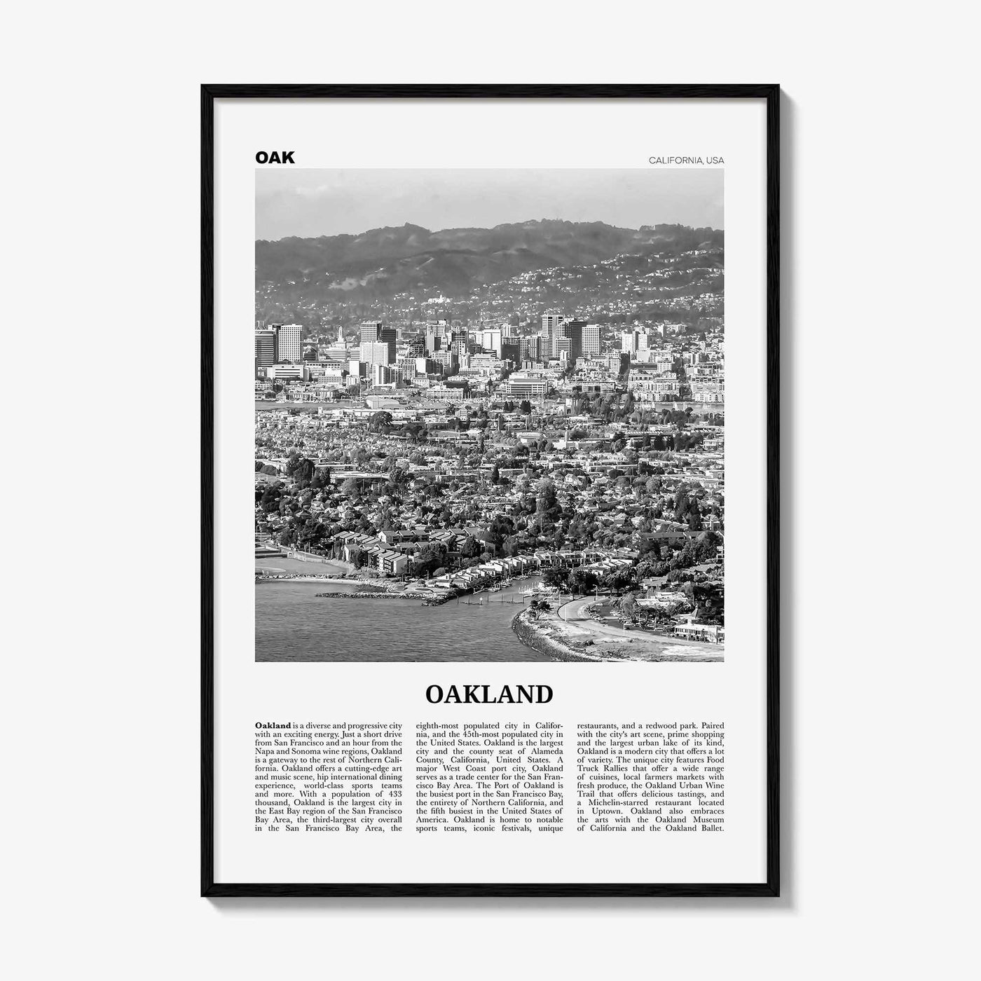 Oakland Print Black and White No 1, Oakland Wall Art, Oakland Poster, Oakland Photo, Oakland Decor, California, USA, United States