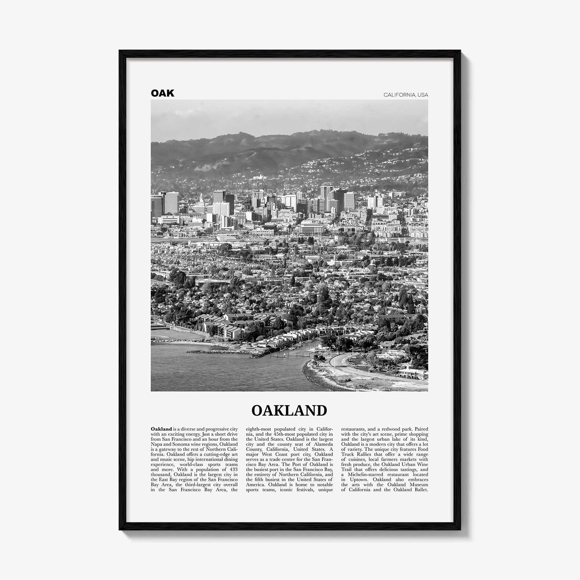 Oakland Print Black and White No 1, Oakland Wall Art, Oakland Poster, Oakland Photo, Oakland Decor, California, USA, United States