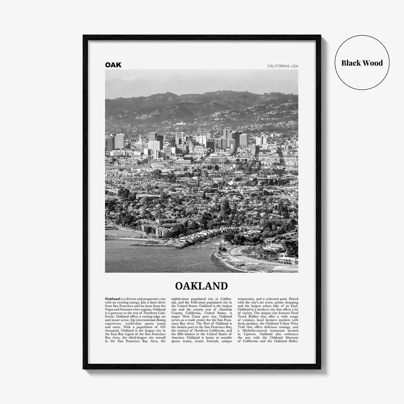 Oakland Print Black and White No 1, Oakland Wall Art, Oakland Poster, Oakland Photo, Oakland Decor, California, USA, United States