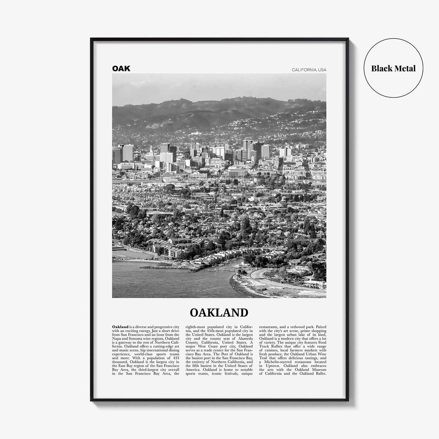 Oakland Print Black and White No 1, Oakland Wall Art, Oakland Poster, Oakland Photo, Oakland Decor, California, USA, United States