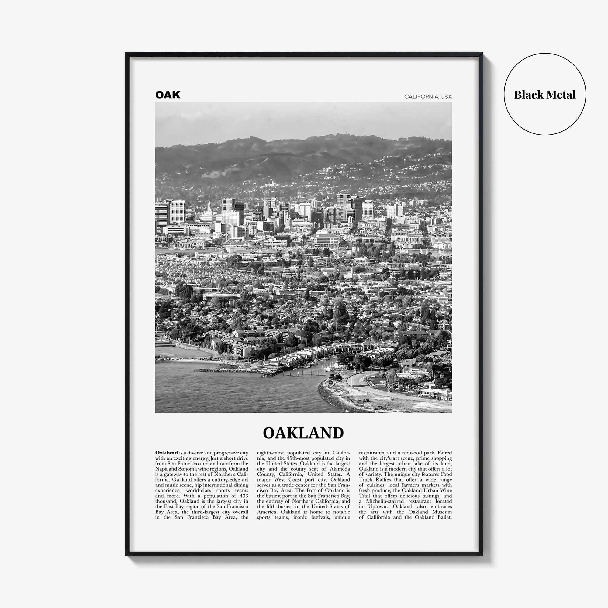Oakland Print Black and White No 1, Oakland Wall Art, Oakland Poster, Oakland Photo, Oakland Decor, California, USA, United States