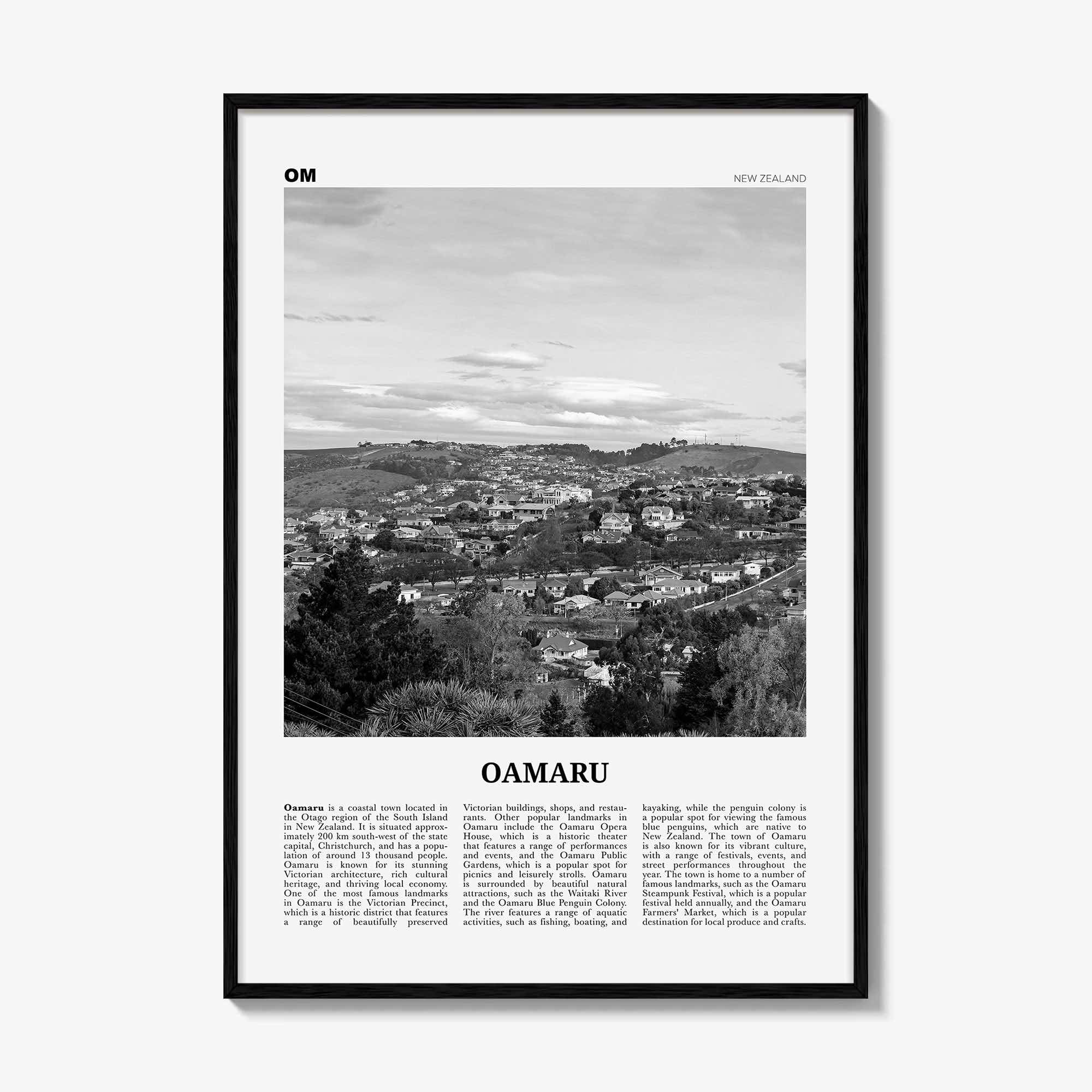 Oamaru Print Black and White, Oamaru Wall Art, Oamaru Poster, Oamaru Photo, Oamaru Wall Décor, Oamaru Map, New Zealand