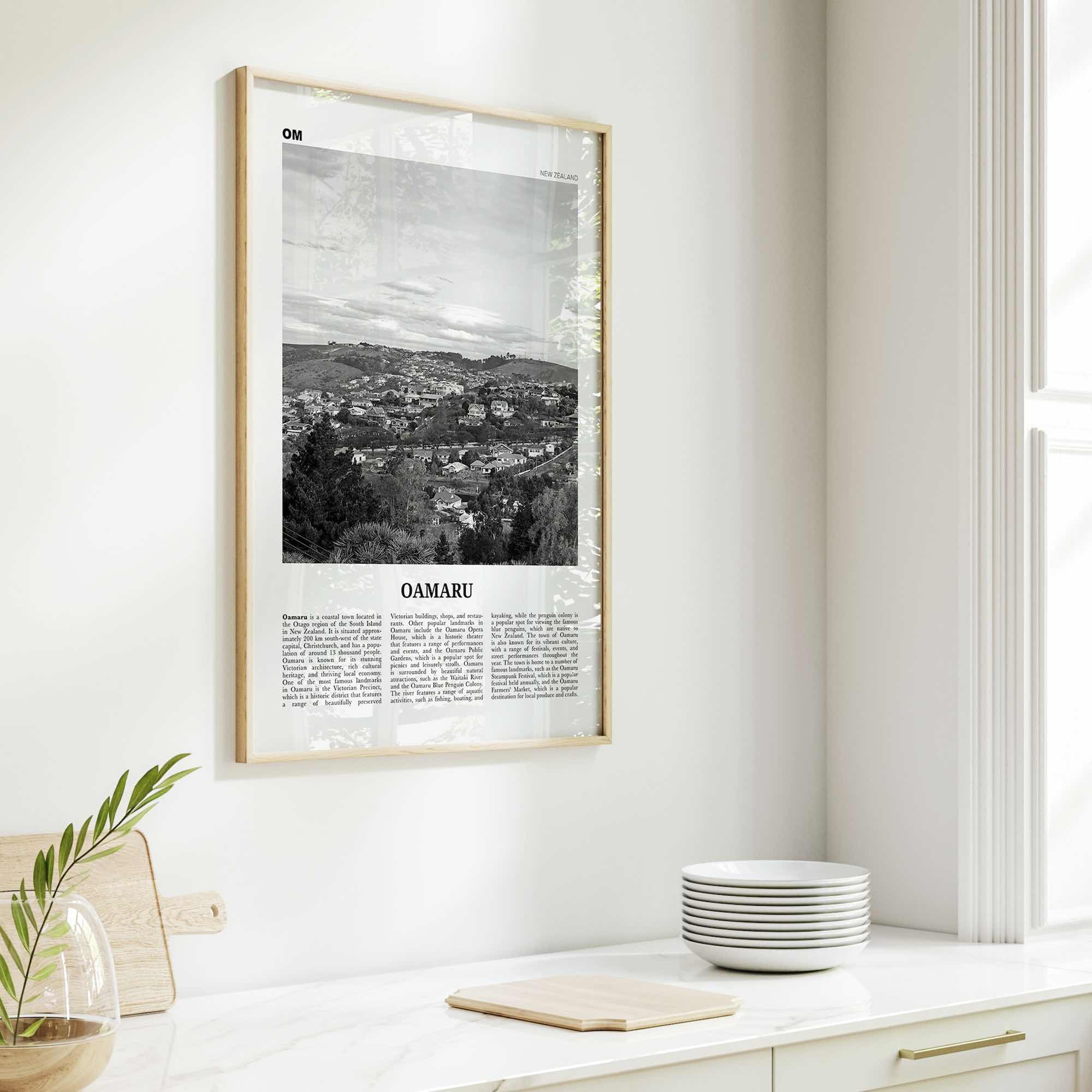 Oamaru Print Black and White, Oamaru Wall Art, Oamaru Poster, Oamaru Photo, Oamaru Wall Décor, Oamaru Map, New Zealand