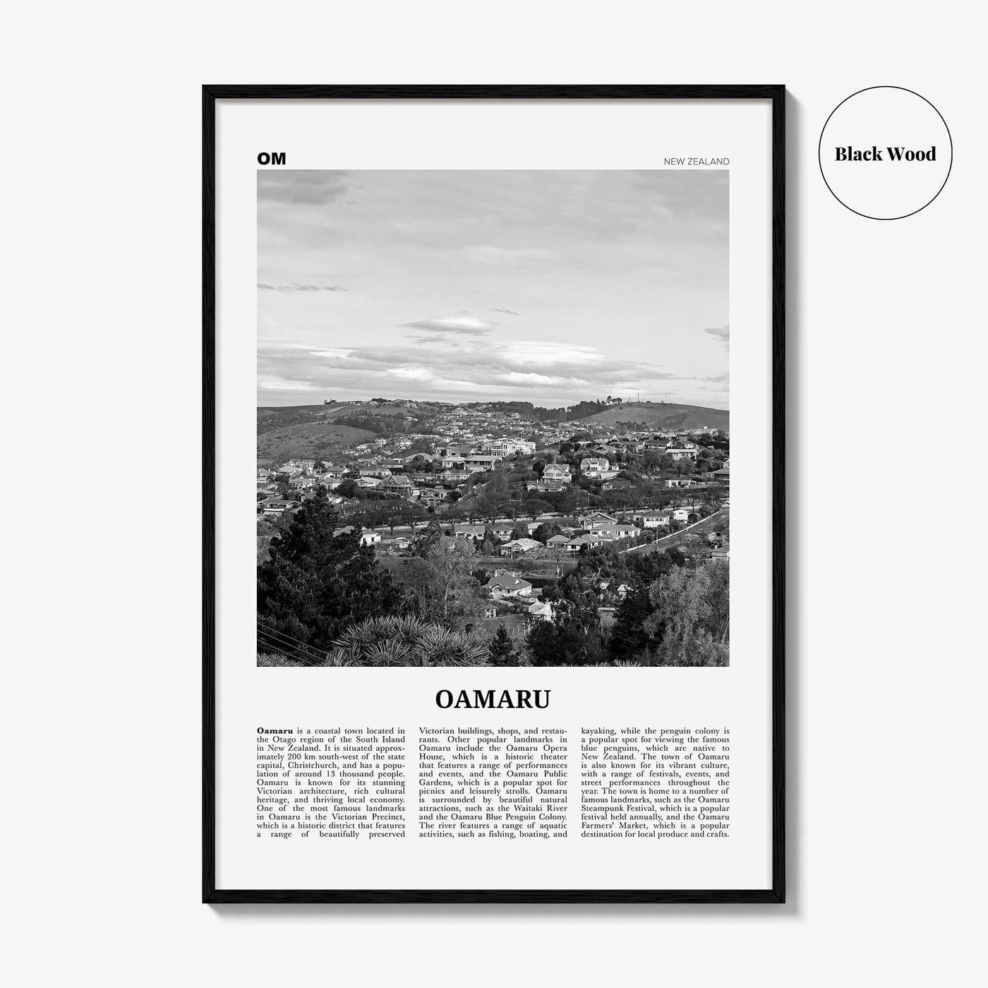 Oamaru Print Black and White, Oamaru Wall Art, Oamaru Poster, Oamaru Photo, Oamaru Wall Décor, Oamaru Map, New Zealand