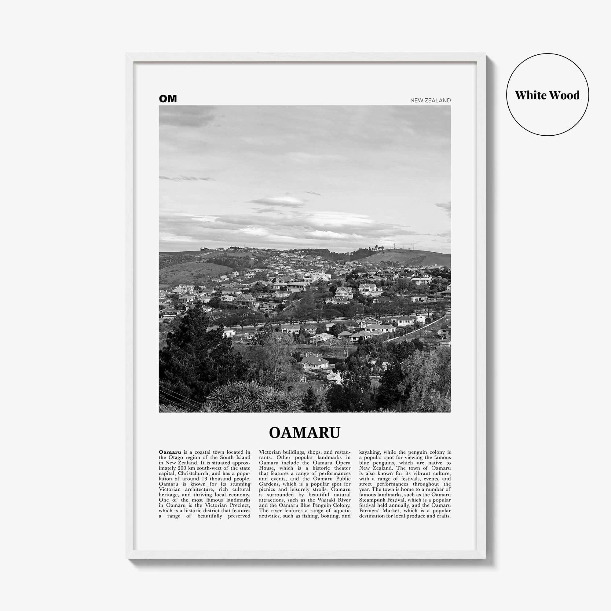 Oamaru Print Black and White, Oamaru Wall Art, Oamaru Poster, Oamaru Photo, Oamaru Wall Décor, Oamaru Map, New Zealand
