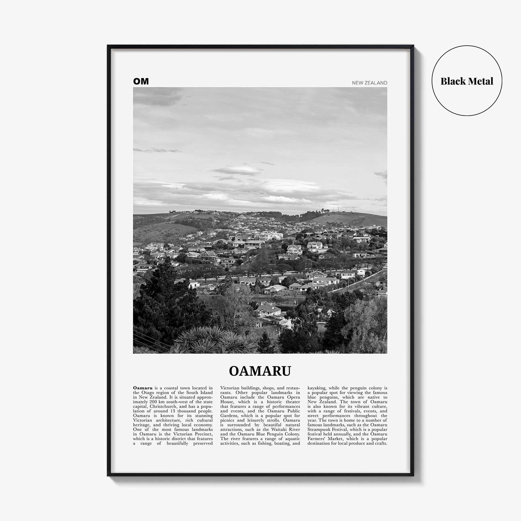 Oamaru Print Black and White, Oamaru Wall Art, Oamaru Poster, Oamaru Photo, Oamaru Wall Décor, Oamaru Map, New Zealand