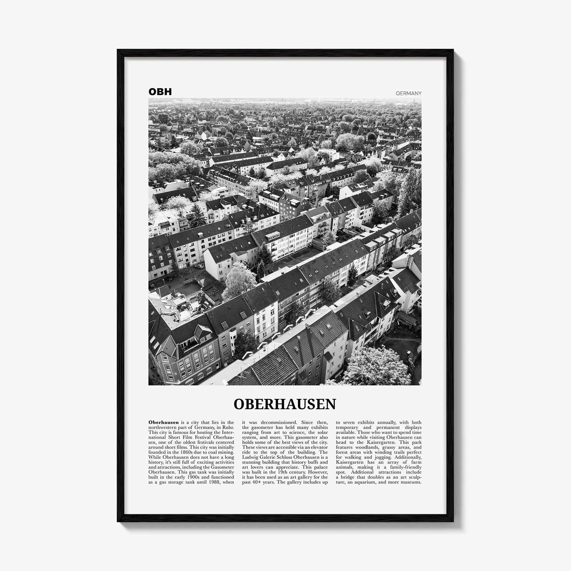 Oberhausen Print Black and White, Oberhausen Wall Art, Oberhausen Poster, Oberhausen Photo, Oberhausen Wall Décor, Oberhausen Map, Germany