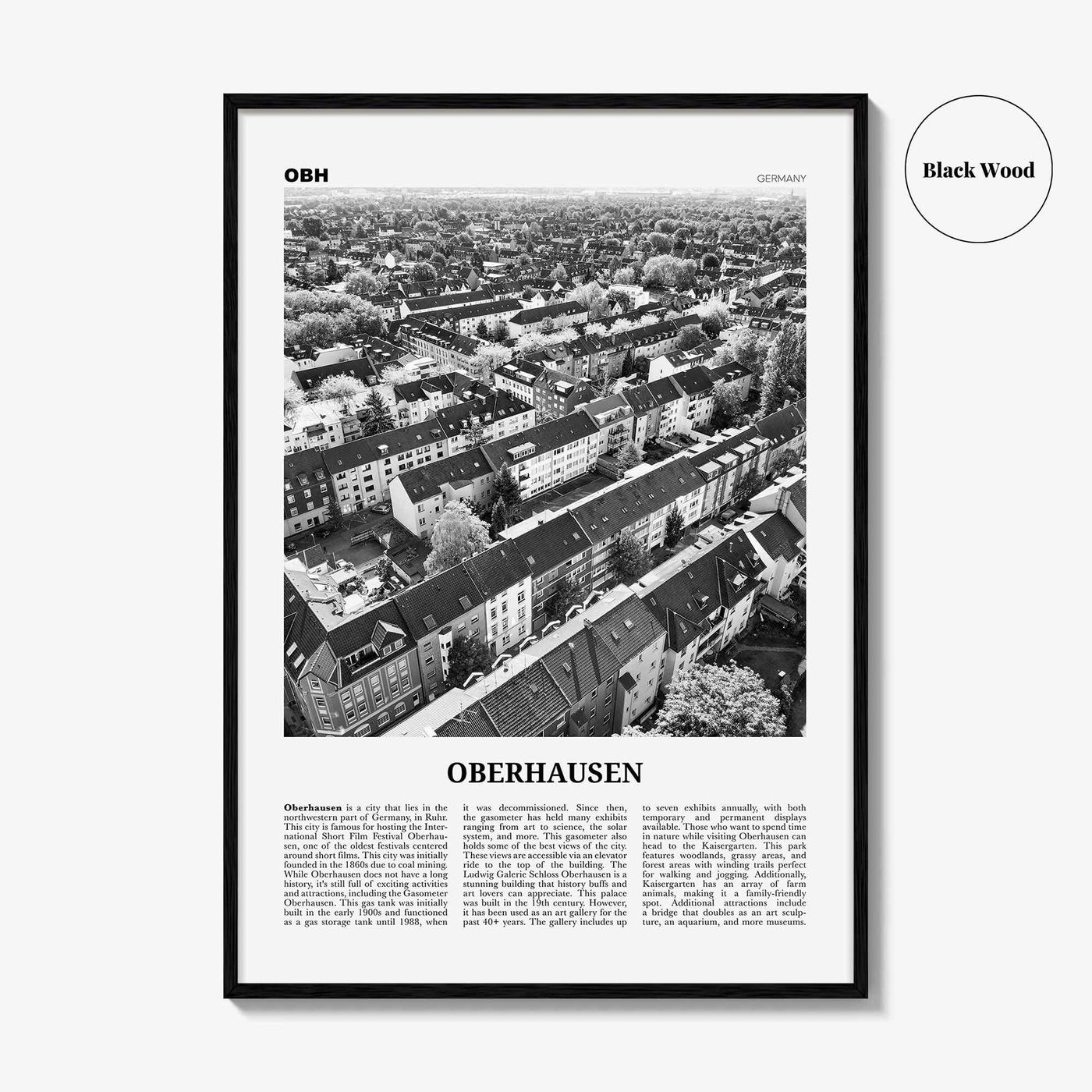 Oberhausen Print Black and White, Oberhausen Wall Art, Oberhausen Poster, Oberhausen Photo, Oberhausen Wall Décor, Oberhausen Map, Germany
