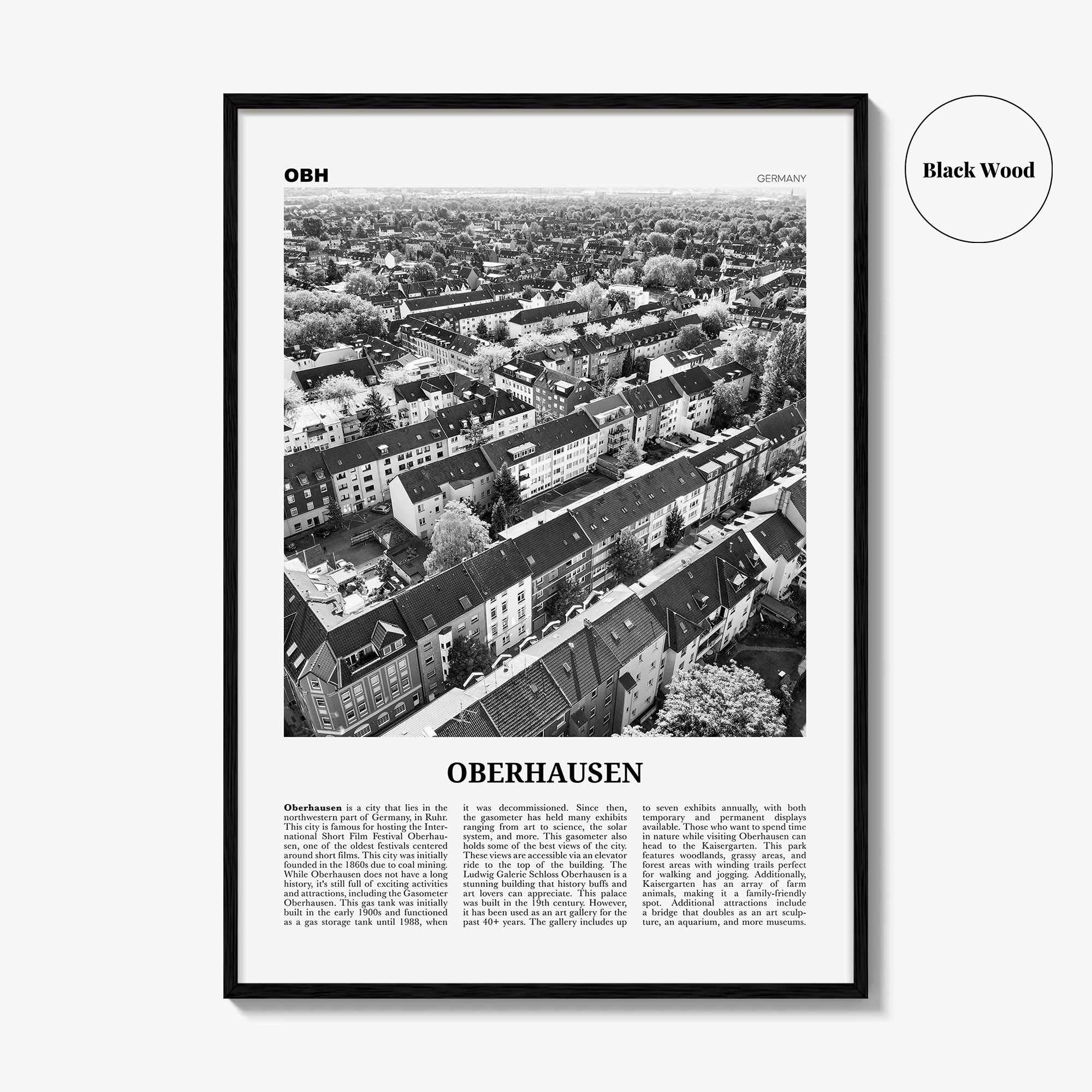 Oberhausen Print Black and White, Oberhausen Wall Art, Oberhausen Poster, Oberhausen Photo, Oberhausen Wall Décor, Oberhausen Map, Germany