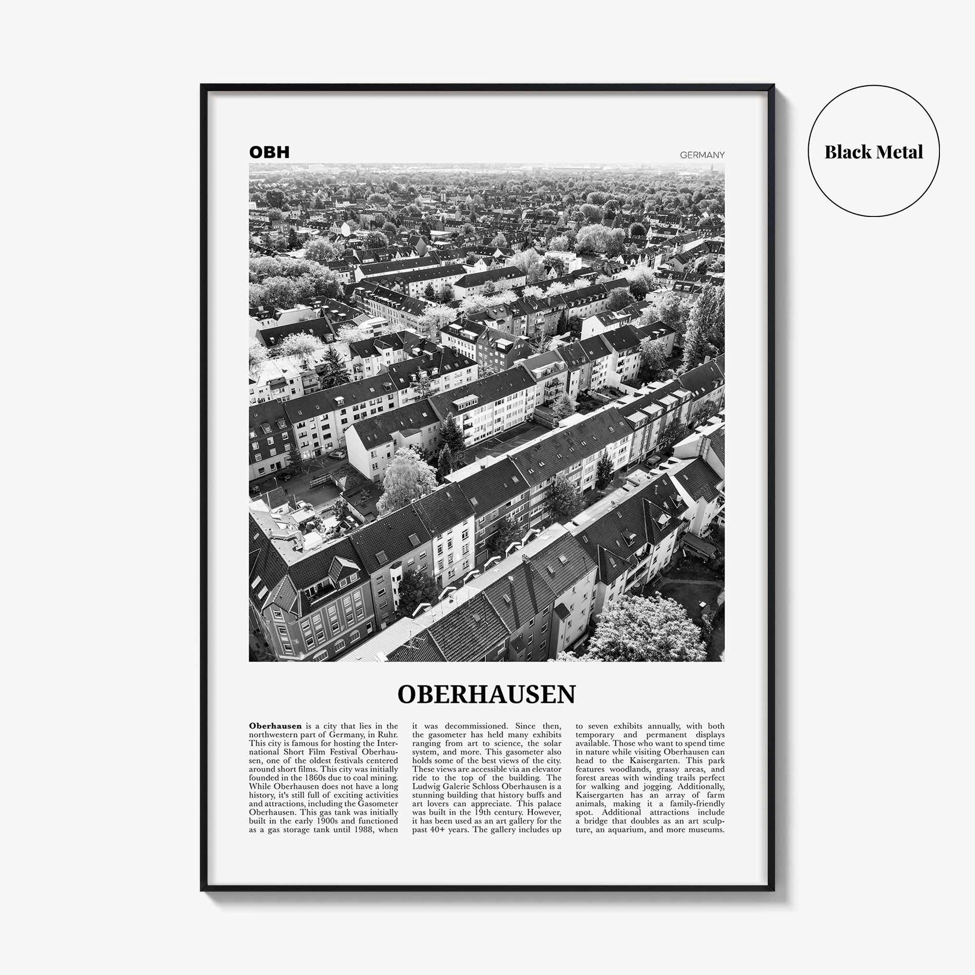 Oberhausen Print Black and White, Oberhausen Wall Art, Oberhausen Poster, Oberhausen Photo, Oberhausen Wall Décor, Oberhausen Map, Germany