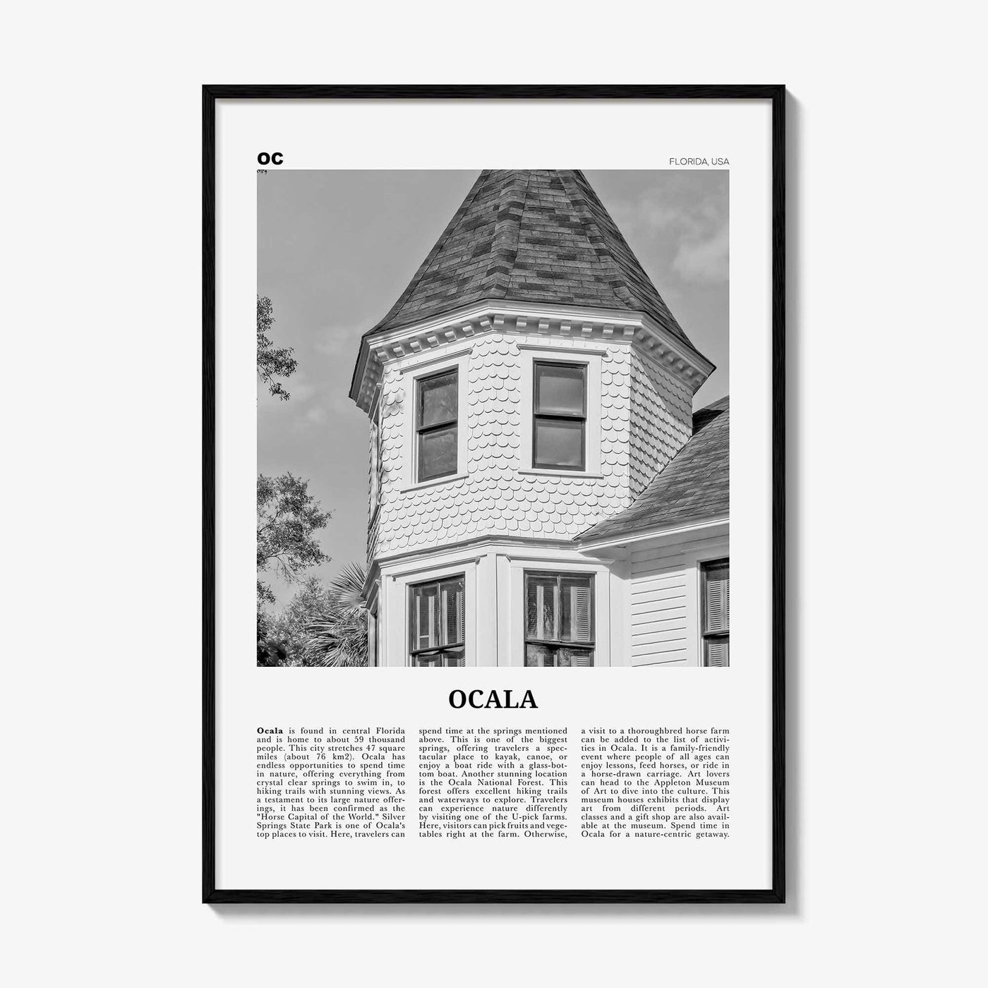 Ocala Print Black and White, Ocala Wall Art, Ocala Poster, Ocala Photo, Ocala Wall Décor, Ocala Map, Florida, USA