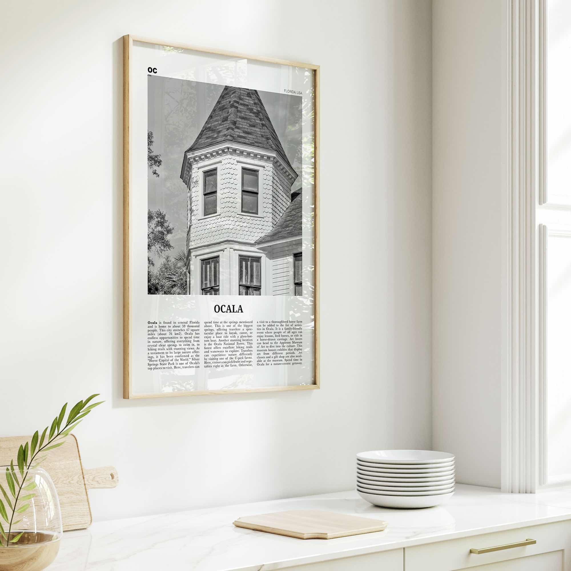 Ocala Print Black and White, Ocala Wall Art, Ocala Poster, Ocala Photo, Ocala Wall Décor, Ocala Map, Florida, USA