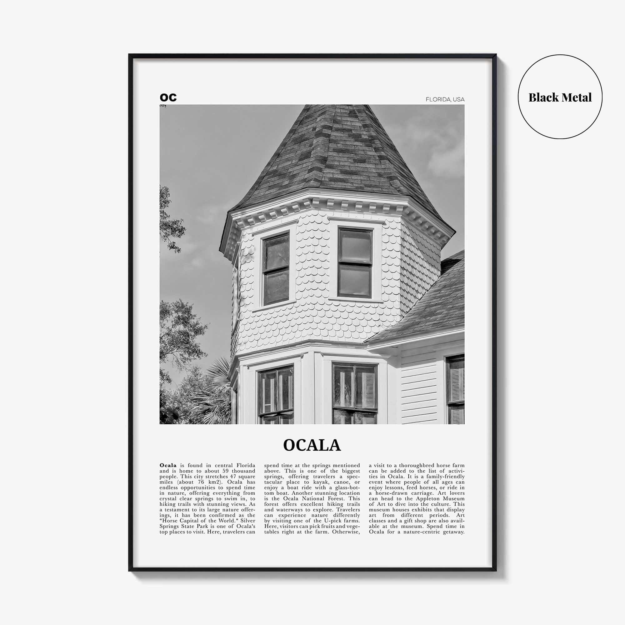 Ocala Print Black and White, Ocala Wall Art, Ocala Poster, Ocala Photo, Ocala Wall Décor, Ocala Map, Florida, USA