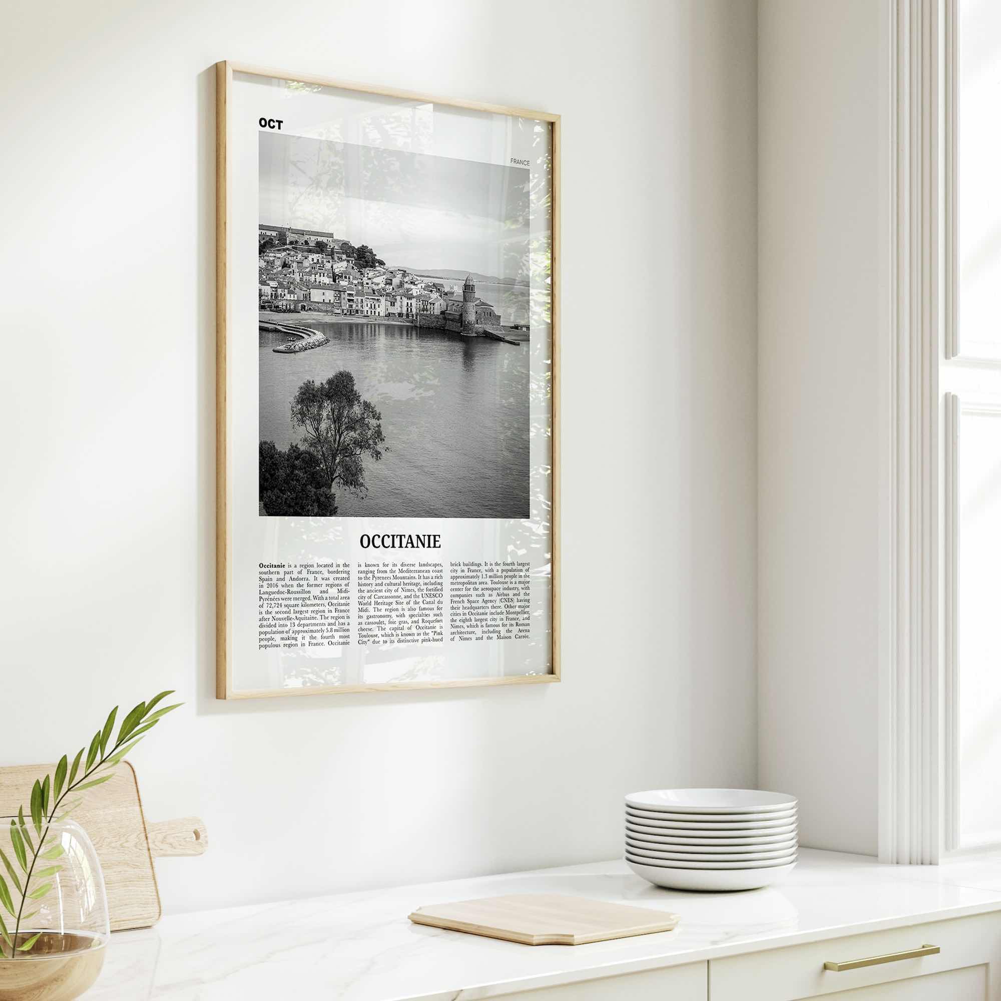 Occitanie Print Black and White, Occitanie Wall Art, Occitanie Poster, Occitanie Photo, Occitanie Wall Décor, Occitanie Map, France