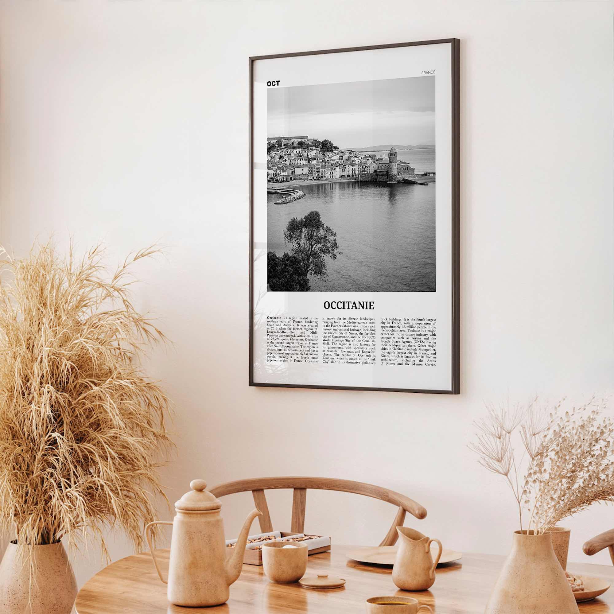 Occitanie Print Black and White, Occitanie Wall Art, Occitanie Poster, Occitanie Photo, Occitanie Wall Décor, Occitanie Map, France