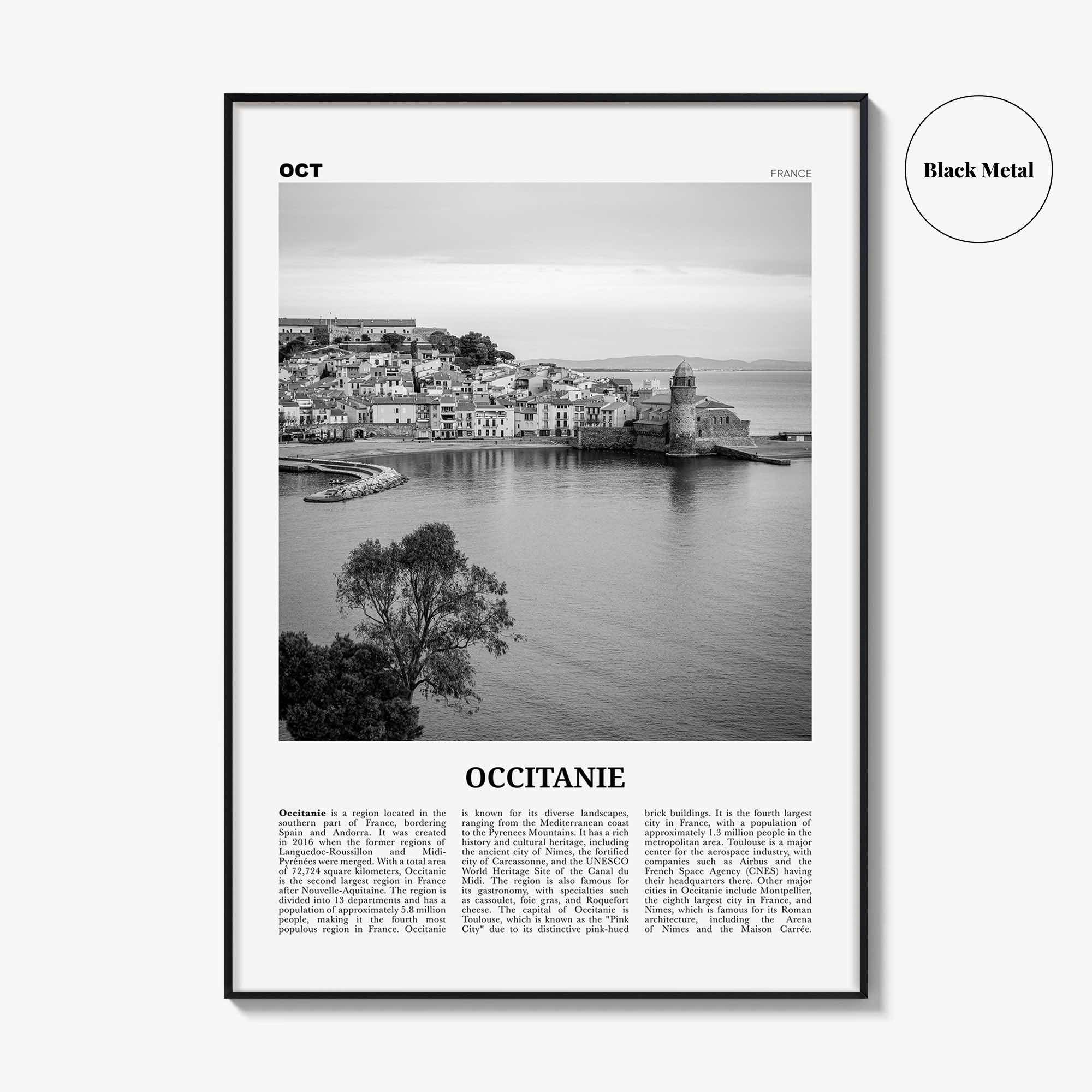 Occitanie Print Black and White, Occitanie Wall Art, Occitanie Poster, Occitanie Photo, Occitanie Wall Décor, Occitanie Map, France