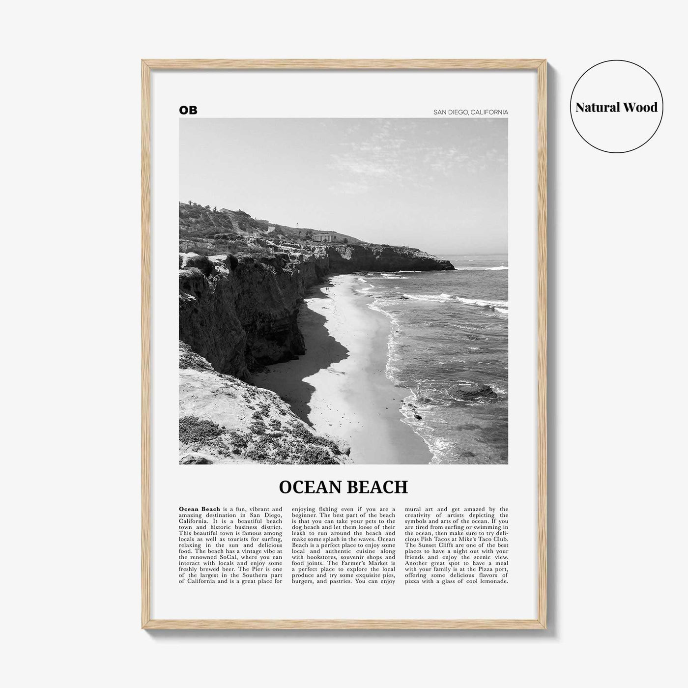 Ocean Beach Print Black and White, Ocean Beach Wall Art, Ocean Beach Poster, Ocean Beach Photo, San Diego, California, USA, United States