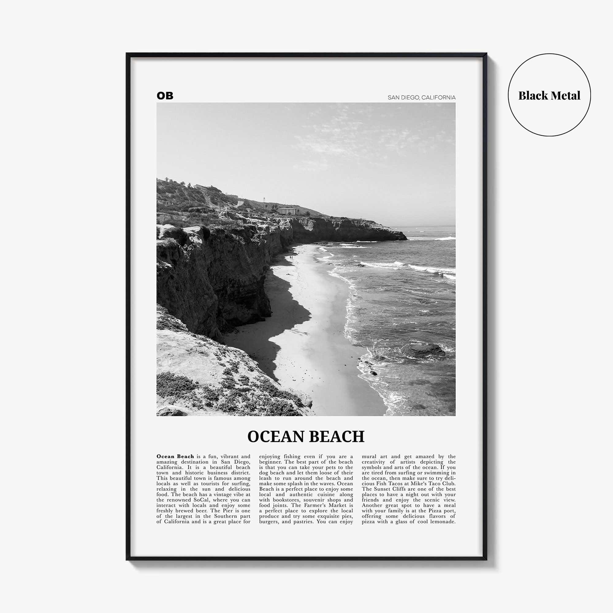 Ocean Beach Print Black and White, Ocean Beach Wall Art, Ocean Beach Poster, Ocean Beach Photo, San Diego, California, USA, United States