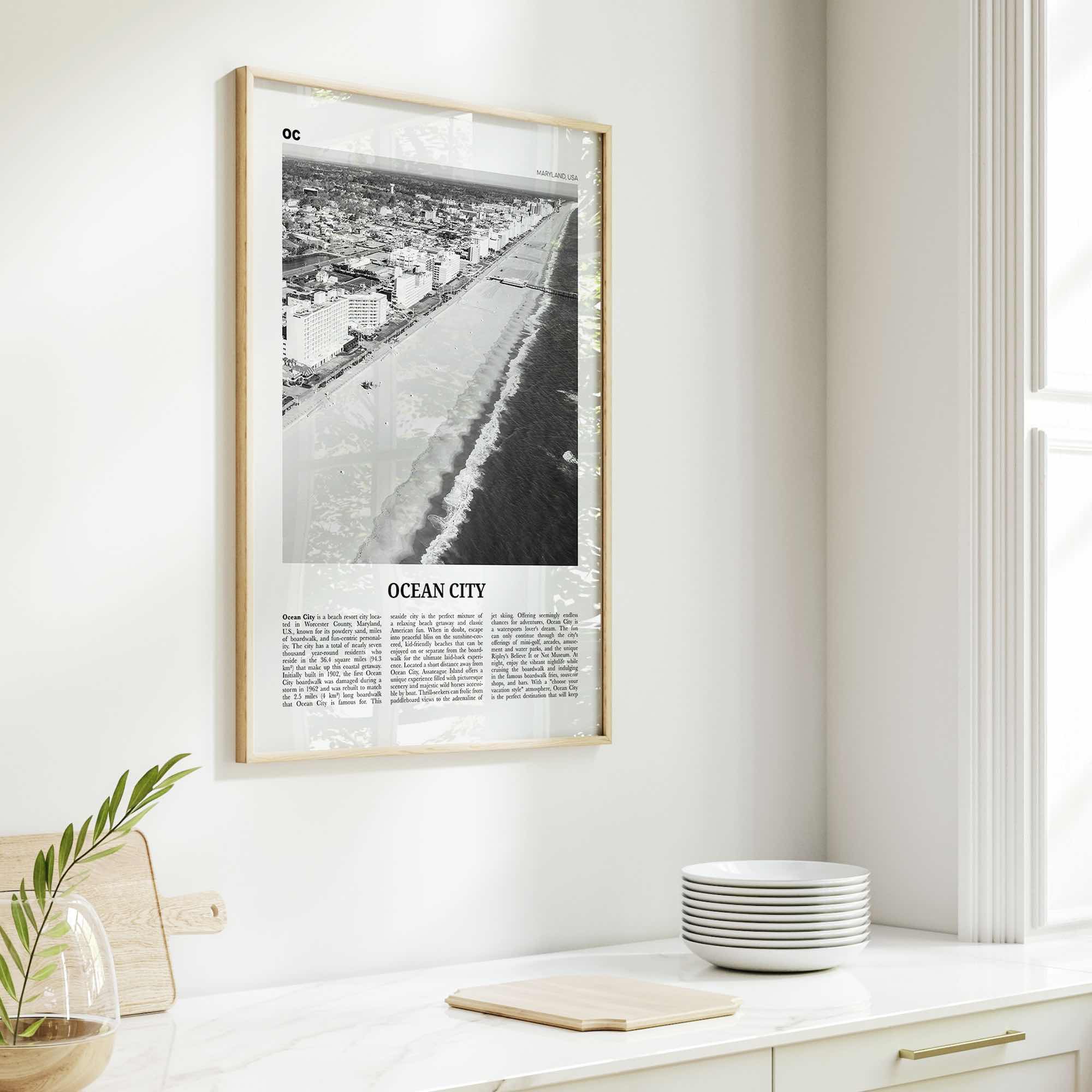Ocean City Print Black and White Maryland, Ocean City Wall Art, Ocean City Poster, Ocean City Photo, Ocean City Décor, USA, United States