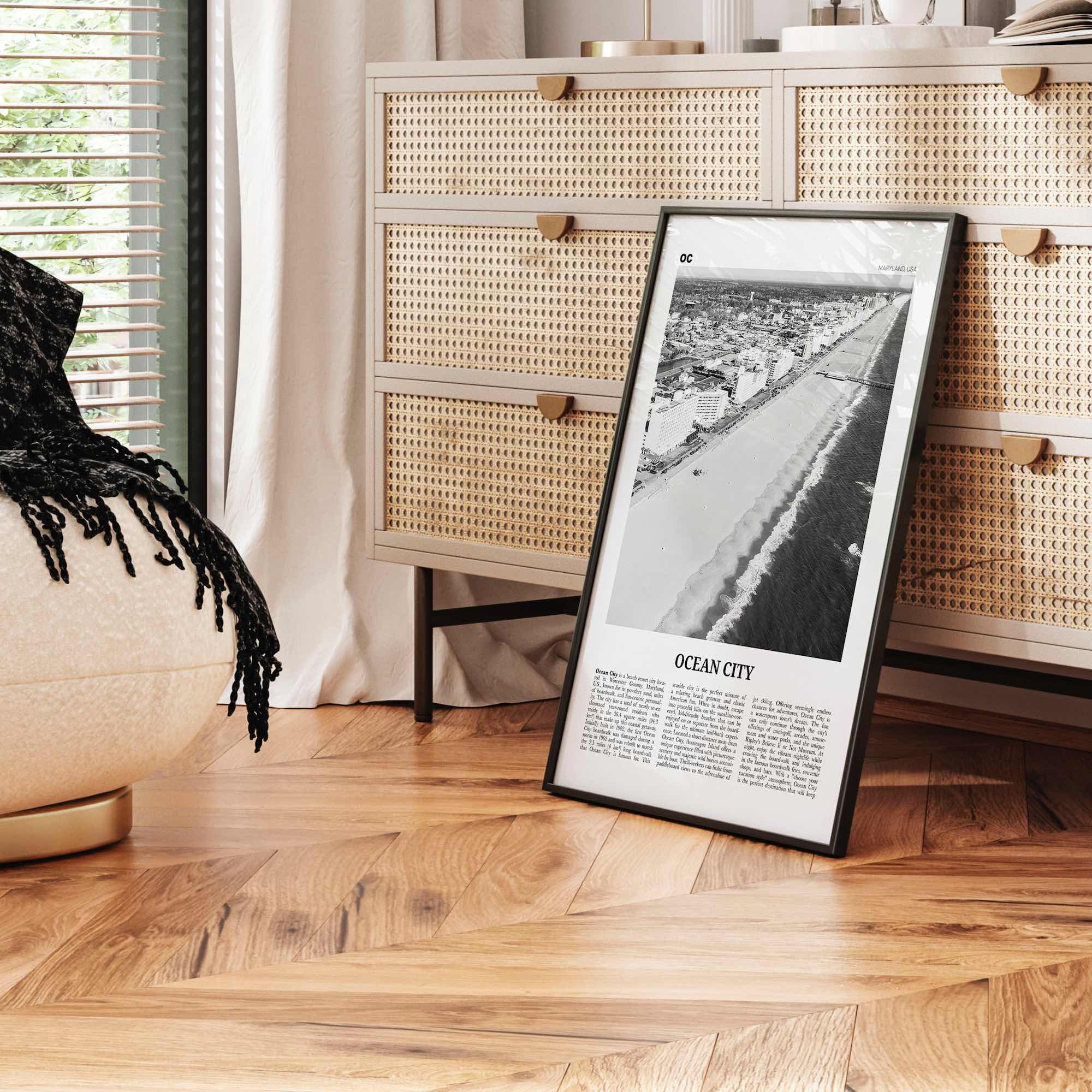 Ocean City Print Black and White Maryland, Ocean City Wall Art, Ocean City Poster, Ocean City Photo, Ocean City Décor, USA, United States