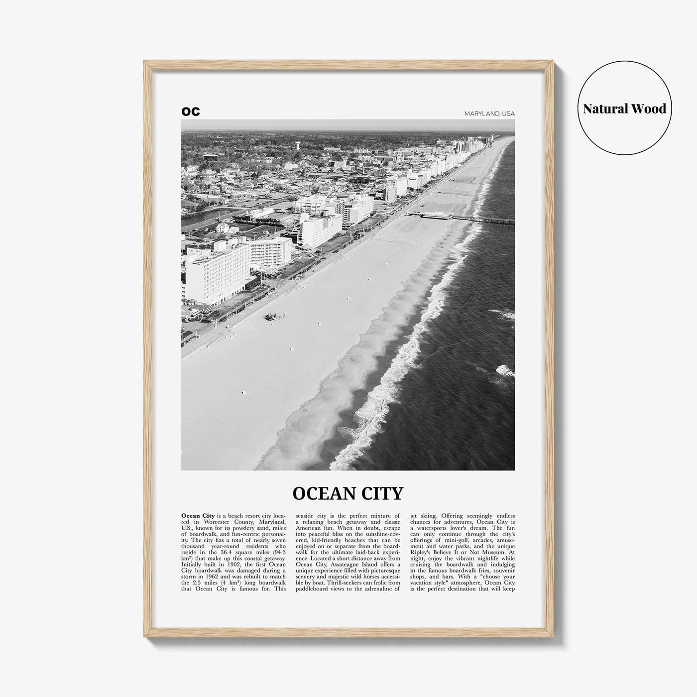 Ocean City Print Black and White Maryland, Ocean City Wall Art, Ocean City Poster, Ocean City Photo, Ocean City Décor, USA, United States