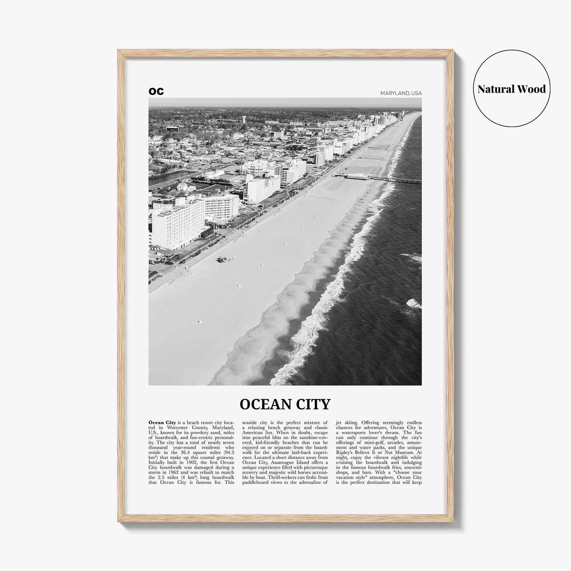 Ocean City Print Black and White Maryland, Ocean City Wall Art, Ocean City Poster, Ocean City Photo, Ocean City Décor, USA, United States