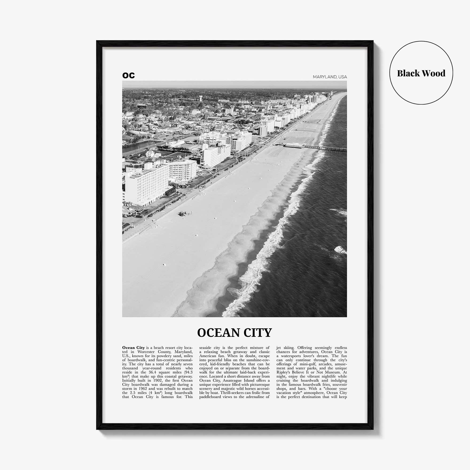 Ocean City Print Black and White Maryland, Ocean City Wall Art, Ocean City Poster, Ocean City Photo, Ocean City Décor, USA, United States