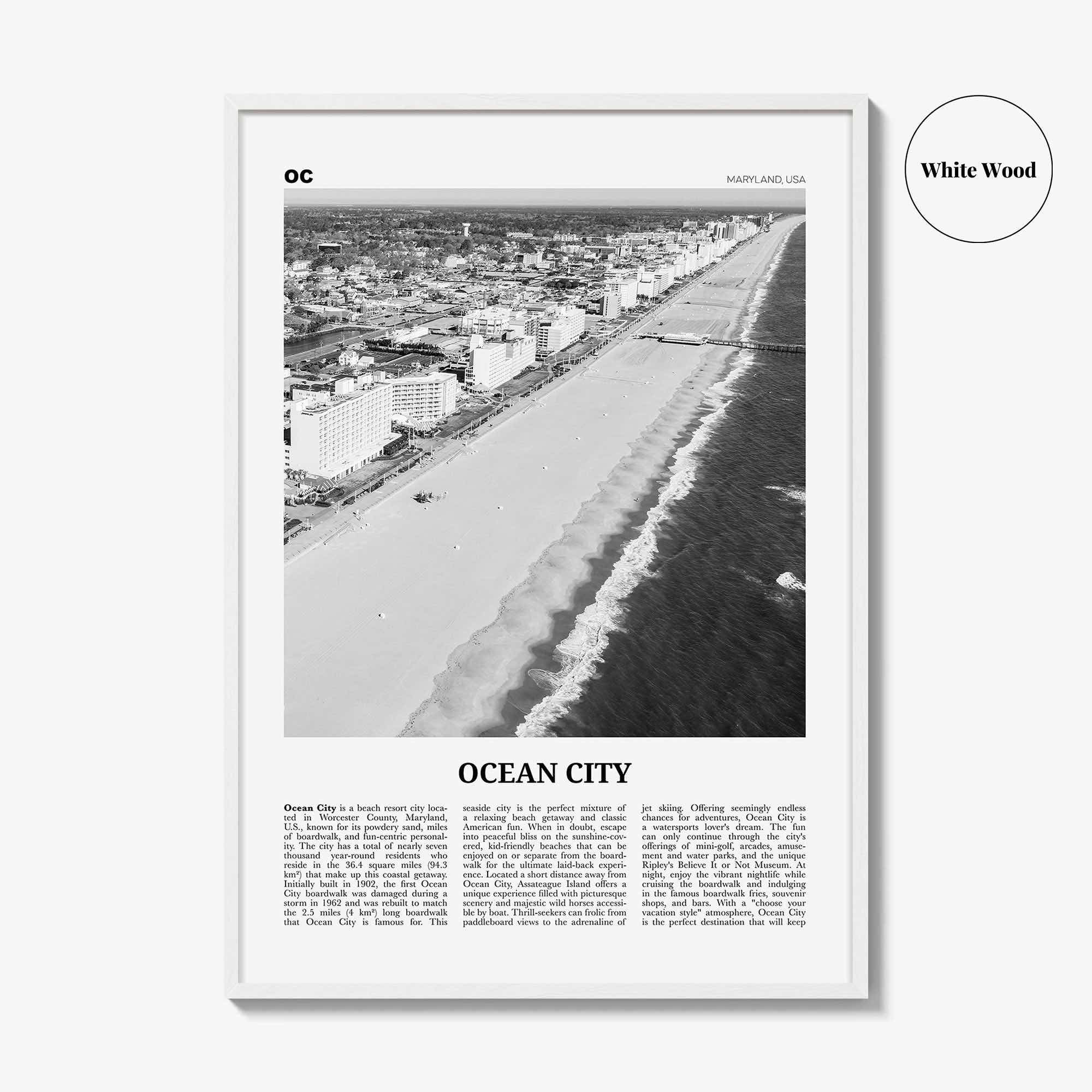 Ocean City Print Black and White Maryland, Ocean City Wall Art, Ocean City Poster, Ocean City Photo, Ocean City Décor, USA, United States