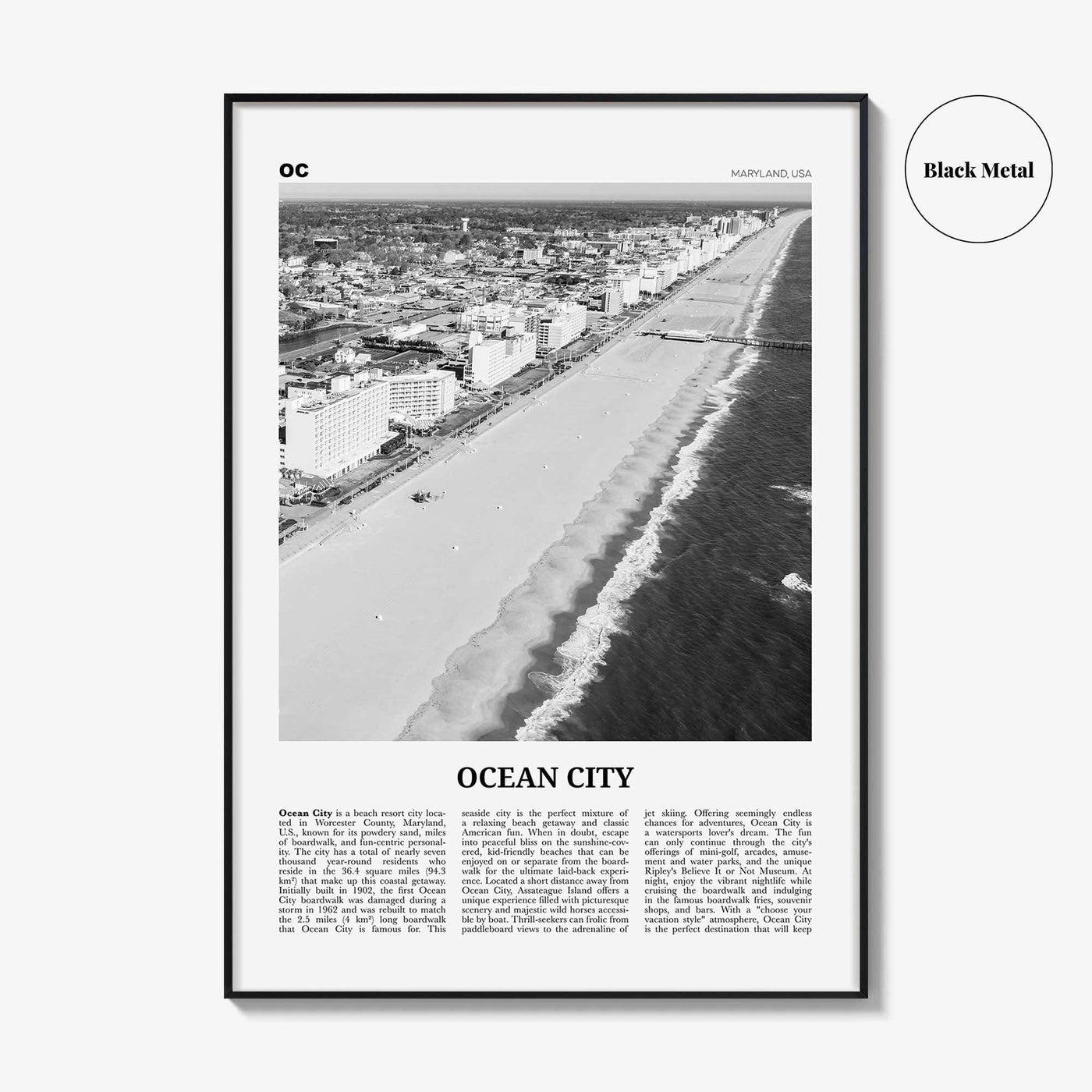 Ocean City Print Black and White Maryland, Ocean City Wall Art, Ocean City Poster, Ocean City Photo, Ocean City Décor, USA, United States