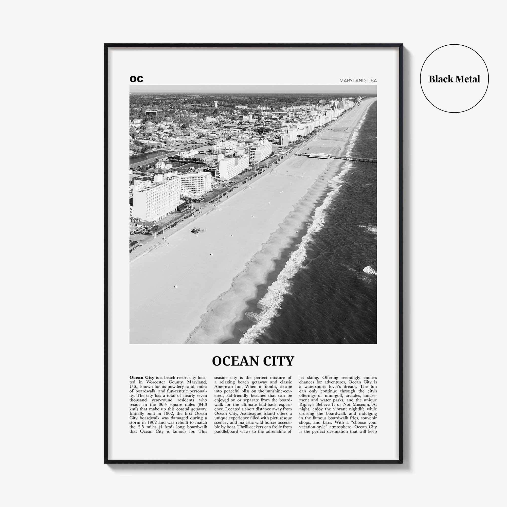 Ocean City Print Black and White Maryland, Ocean City Wall Art, Ocean City Poster, Ocean City Photo, Ocean City Décor, USA, United States
