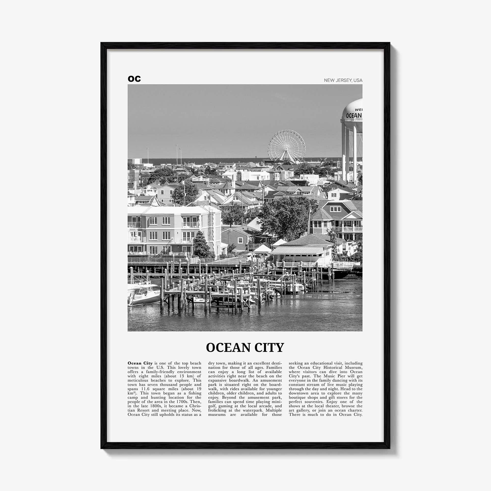 Ocean City Print Black and White New Jersey No 1, Ocean City Wall Art, Ocean City Poster, Ocean City Photo, Ocean City Wall Décor, USA