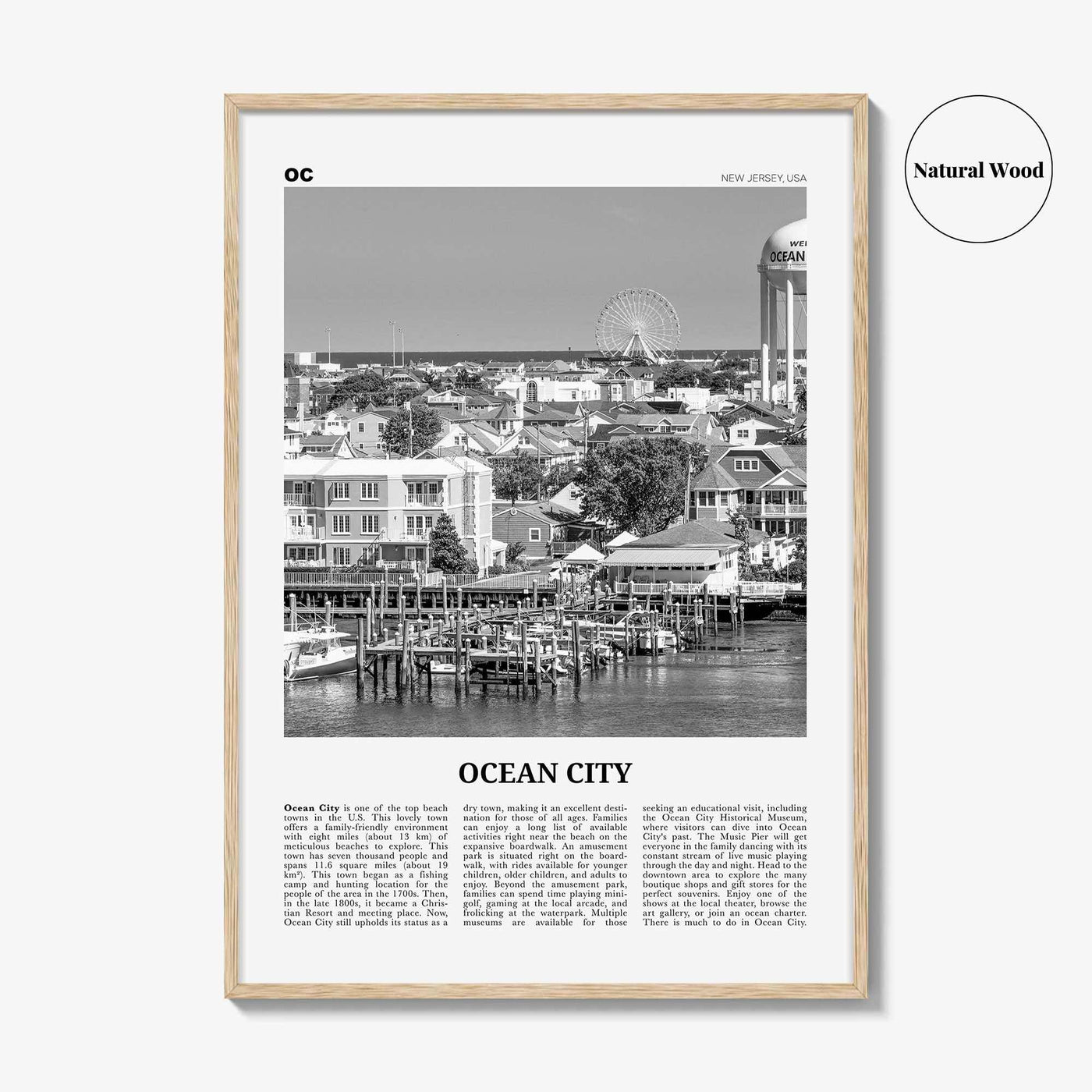 Ocean City Print Black and White New Jersey No 1, Ocean City Wall Art, Ocean City Poster, Ocean City Photo, Ocean City Wall Décor, USA