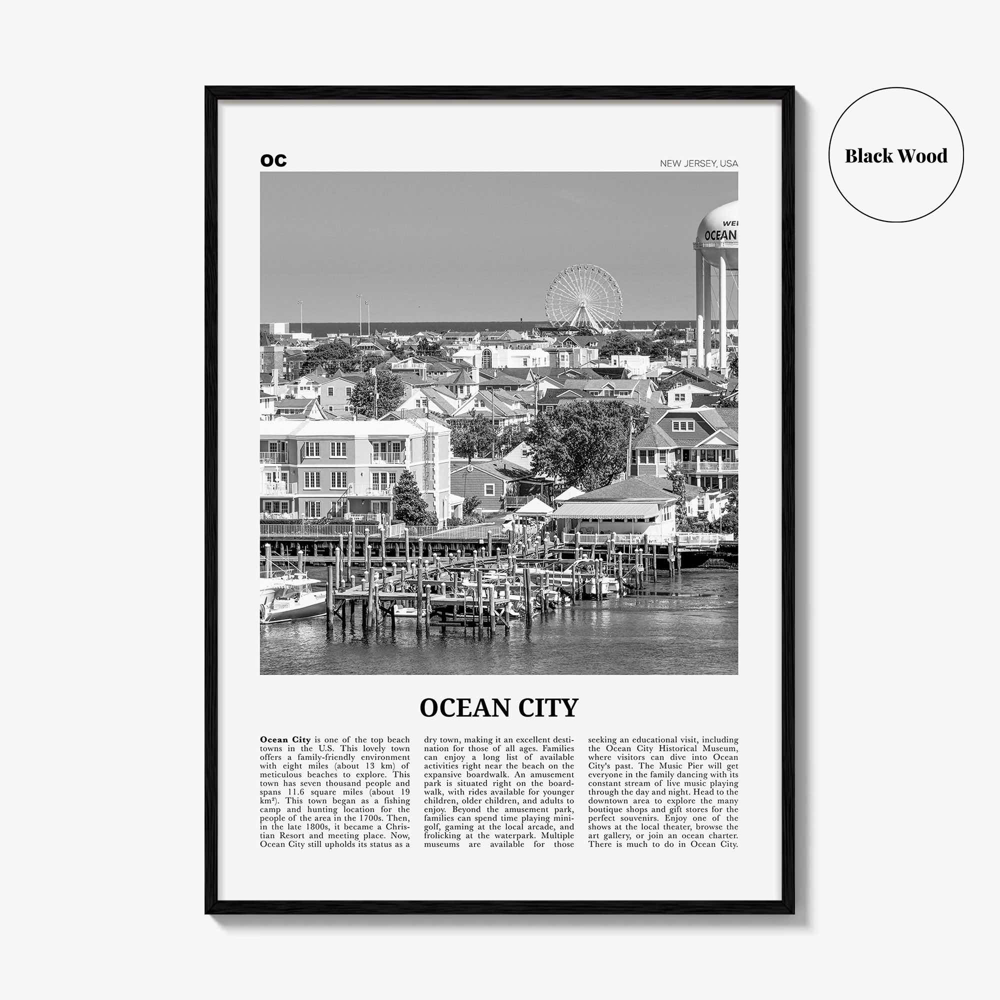 Ocean City Print Black and White New Jersey No 1, Ocean City Wall Art, Ocean City Poster, Ocean City Photo, Ocean City Wall Décor, USA