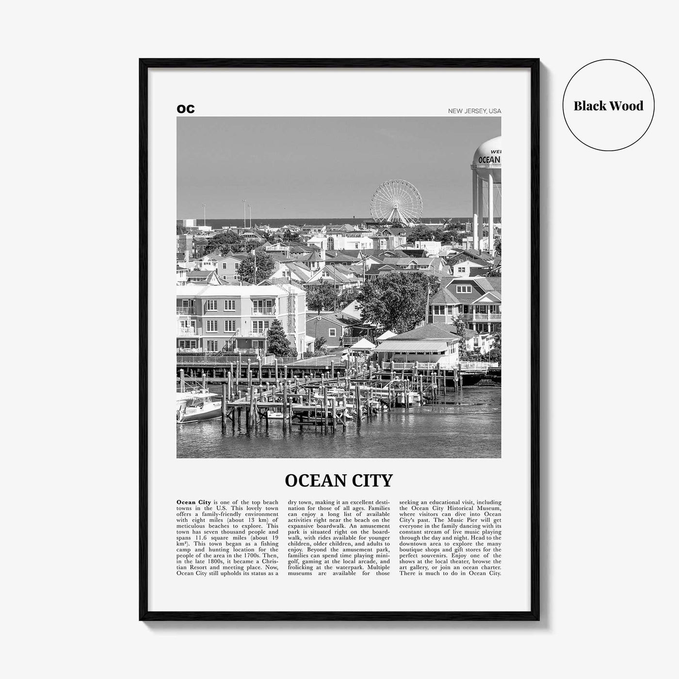 Ocean City Print Black and White New Jersey No 1, Ocean City Wall Art, Ocean City Poster, Ocean City Photo, Ocean City Wall Décor, USA