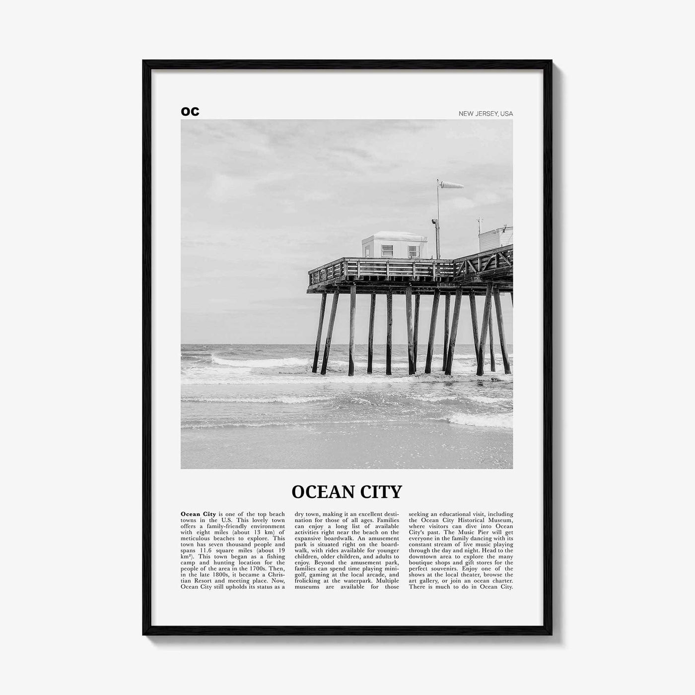 Ocean City Print Black and White New Jersey No 2, Ocean City Wall Art, Ocean City Poster, Ocean City Photo, Ocean City Wall Décor, USA
