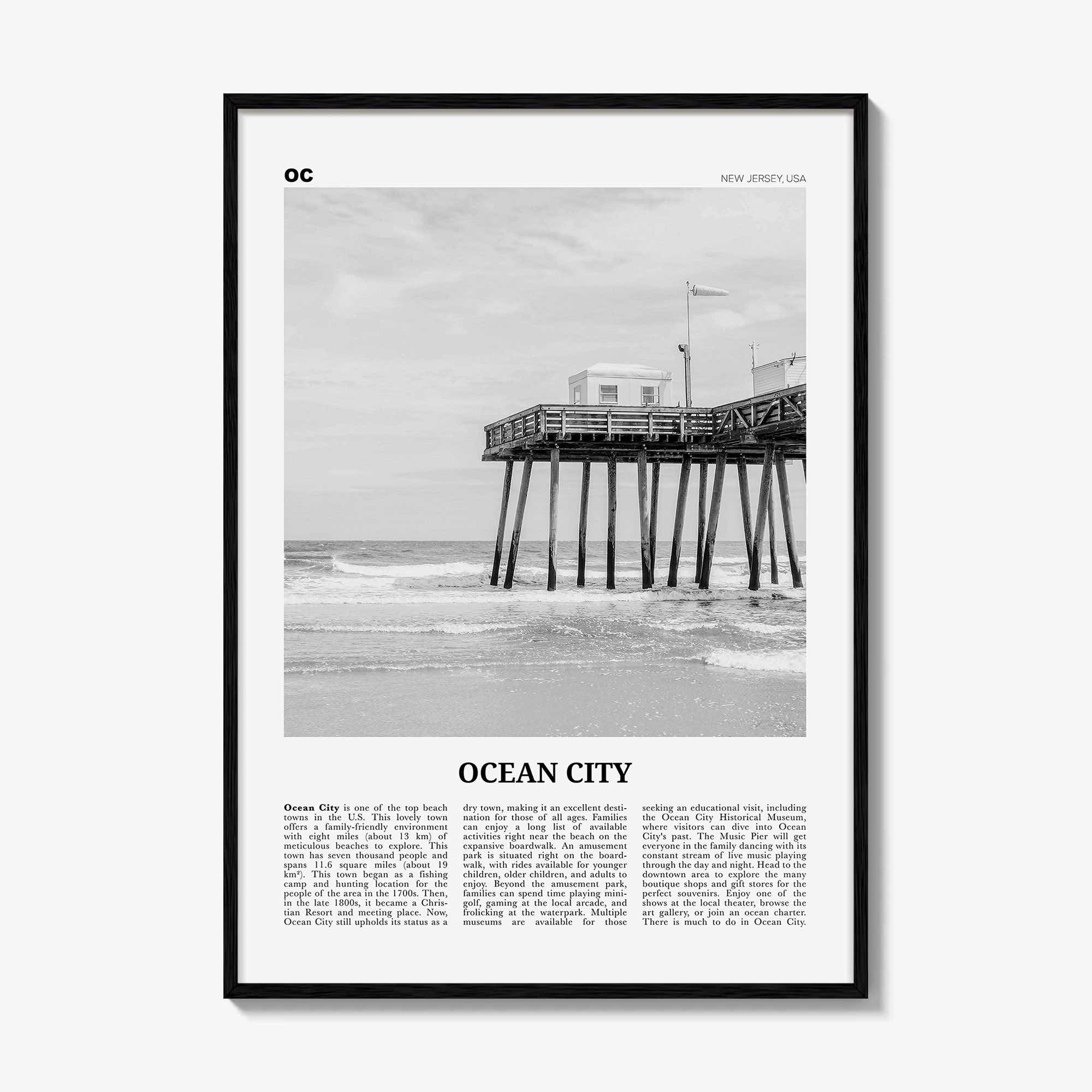 Ocean City Print Black and White New Jersey No 2, Ocean City Wall Art, Ocean City Poster, Ocean City Photo, Ocean City Wall Décor, USA