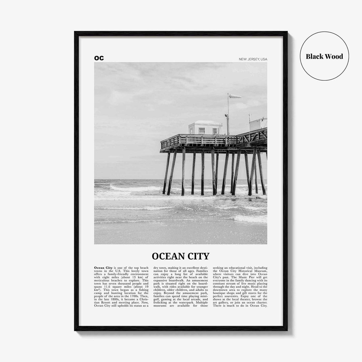 Ocean City Print Black and White New Jersey No 2, Ocean City Wall Art, Ocean City Poster, Ocean City Photo, Ocean City Wall Décor, USA