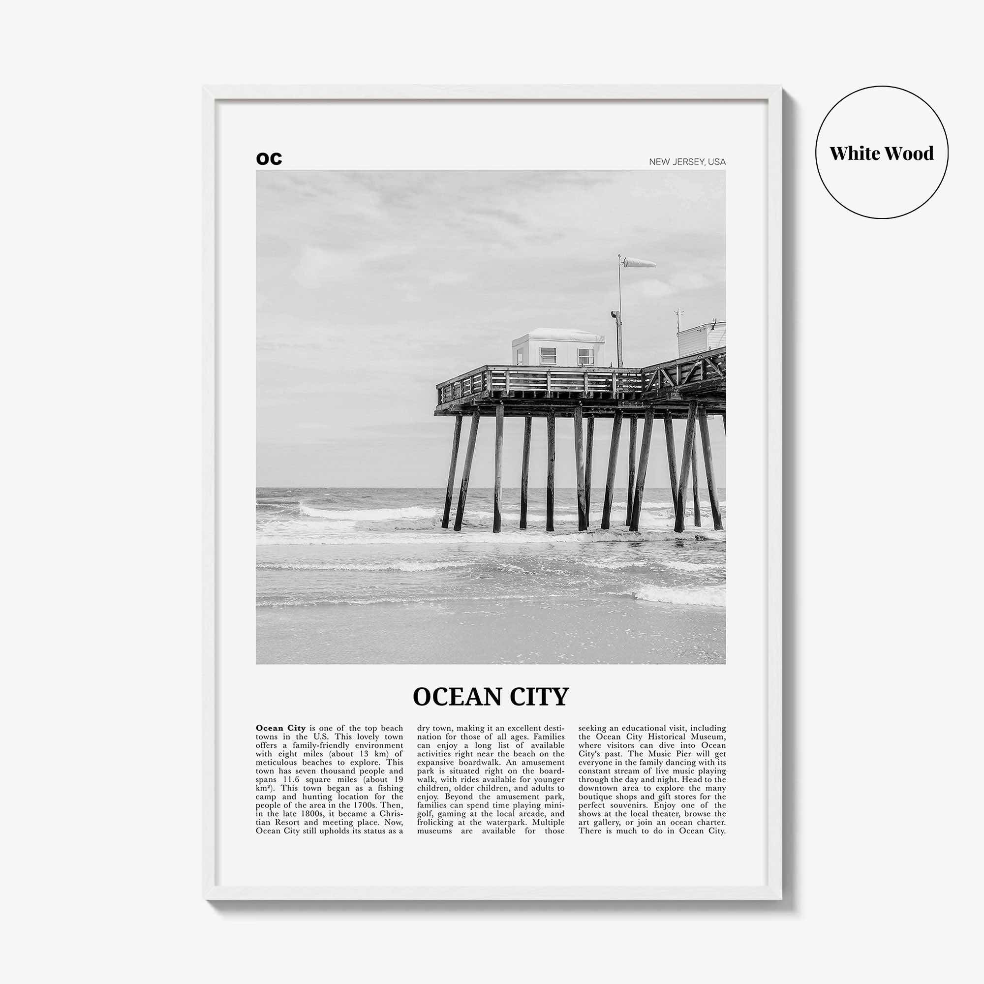 Ocean City Print Black and White New Jersey No 2, Ocean City Wall Art, Ocean City Poster, Ocean City Photo, Ocean City Wall Décor, USA