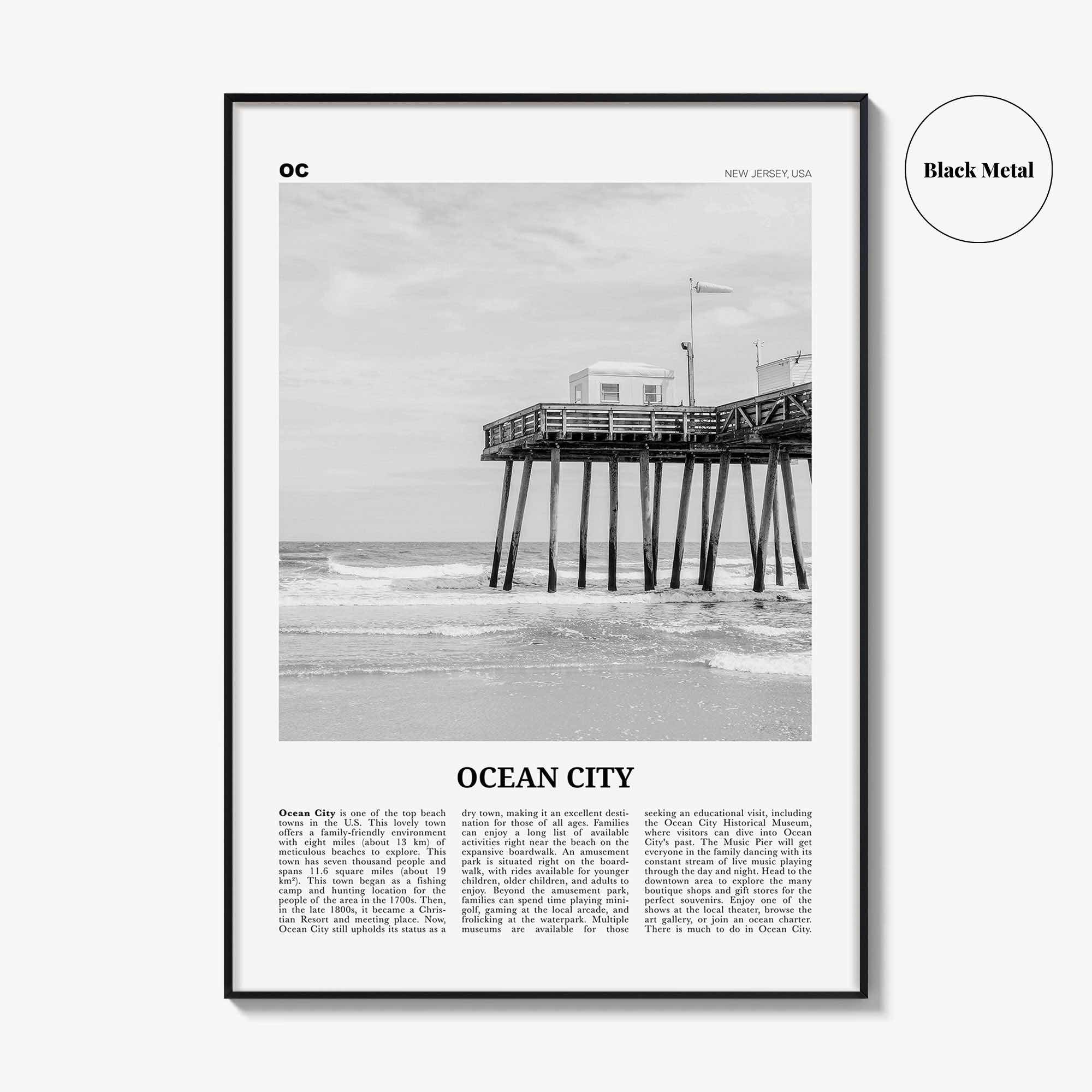 Ocean City Print Black and White New Jersey No 2, Ocean City Wall Art, Ocean City Poster, Ocean City Photo, Ocean City Wall Décor, USA