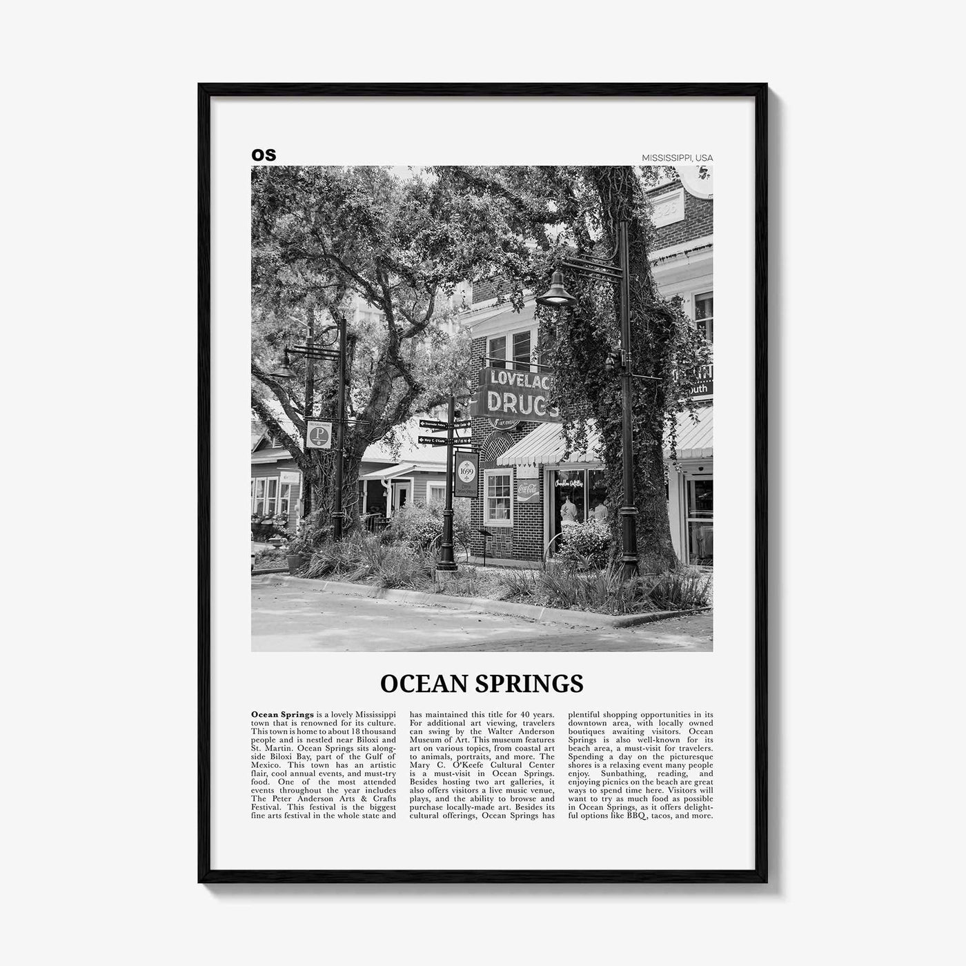 Ocean Springs Print Black and White, Ocean Springs Wall Art, Ocean Springs Poster, Ocean Springs Photo, Springs Wall Décor, Mississippi, USA