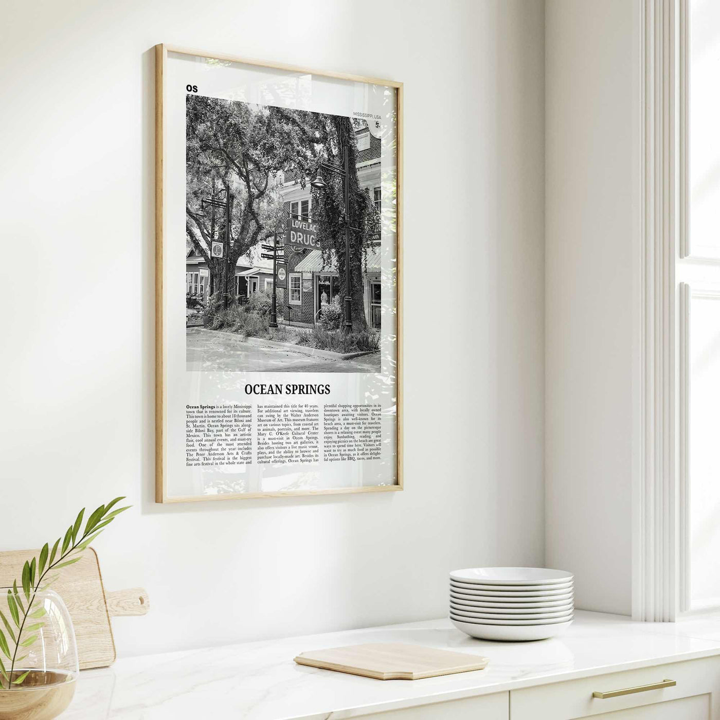 Ocean Springs Print Black and White, Ocean Springs Wall Art, Ocean Springs Poster, Ocean Springs Photo, Springs Wall Décor, Mississippi, USA
