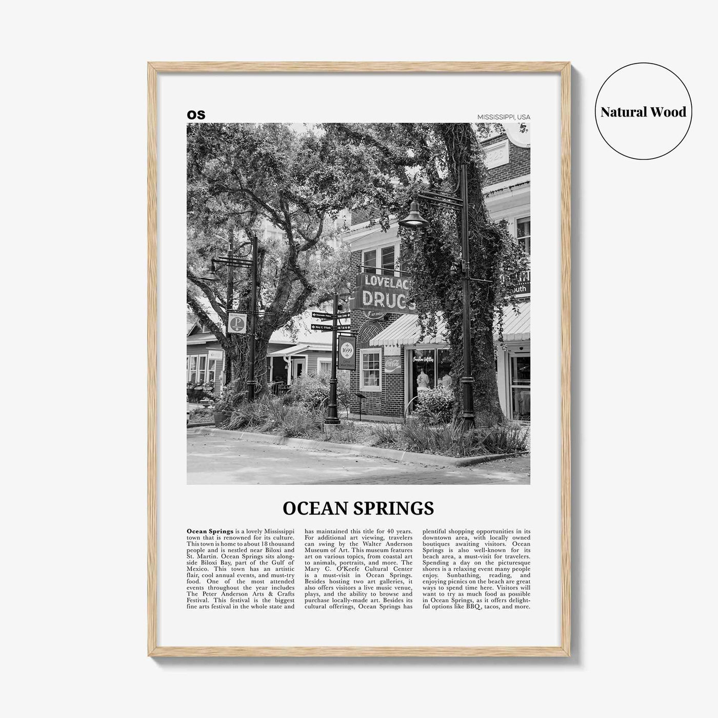 Ocean Springs Print Black and White, Ocean Springs Wall Art, Ocean Springs Poster, Ocean Springs Photo, Springs Wall Décor, Mississippi, USA
