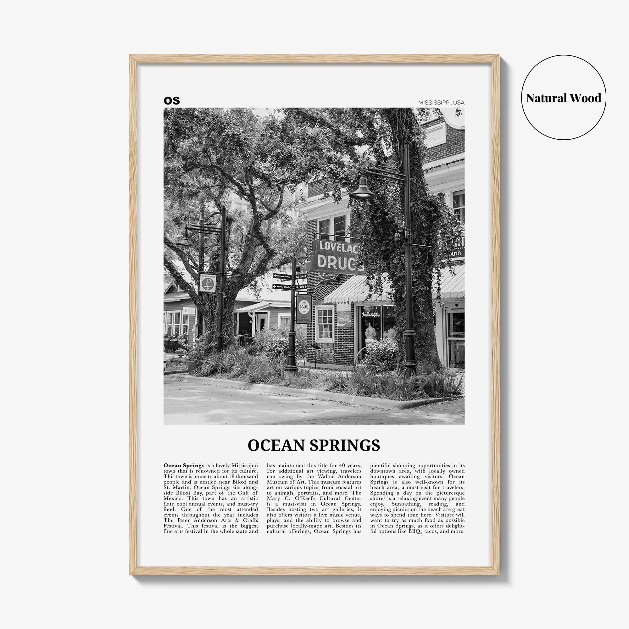 Ocean Springs Print Black and White, Ocean Springs Wall Art, Ocean Springs Poster, Ocean Springs Photo, Springs Wall Décor, Mississippi, USA