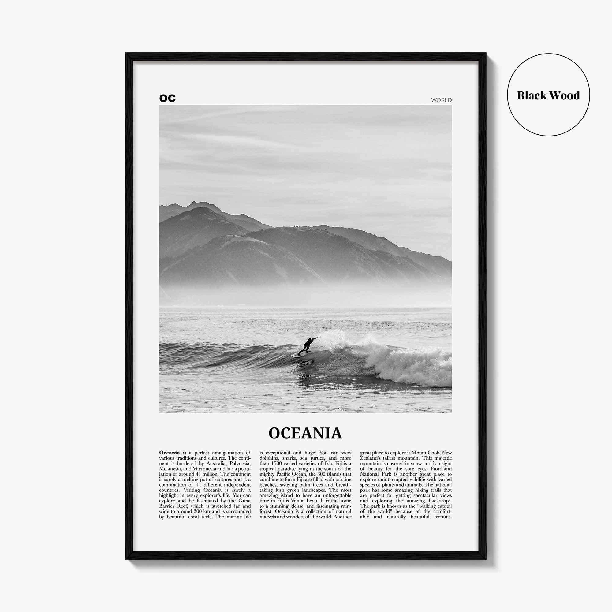 Oceania Print Black and White, Oceania Wall Art, Oceania Poster, Oceania Photo, Oceania Wall Decor, Continent Print, Australia, New Zealand