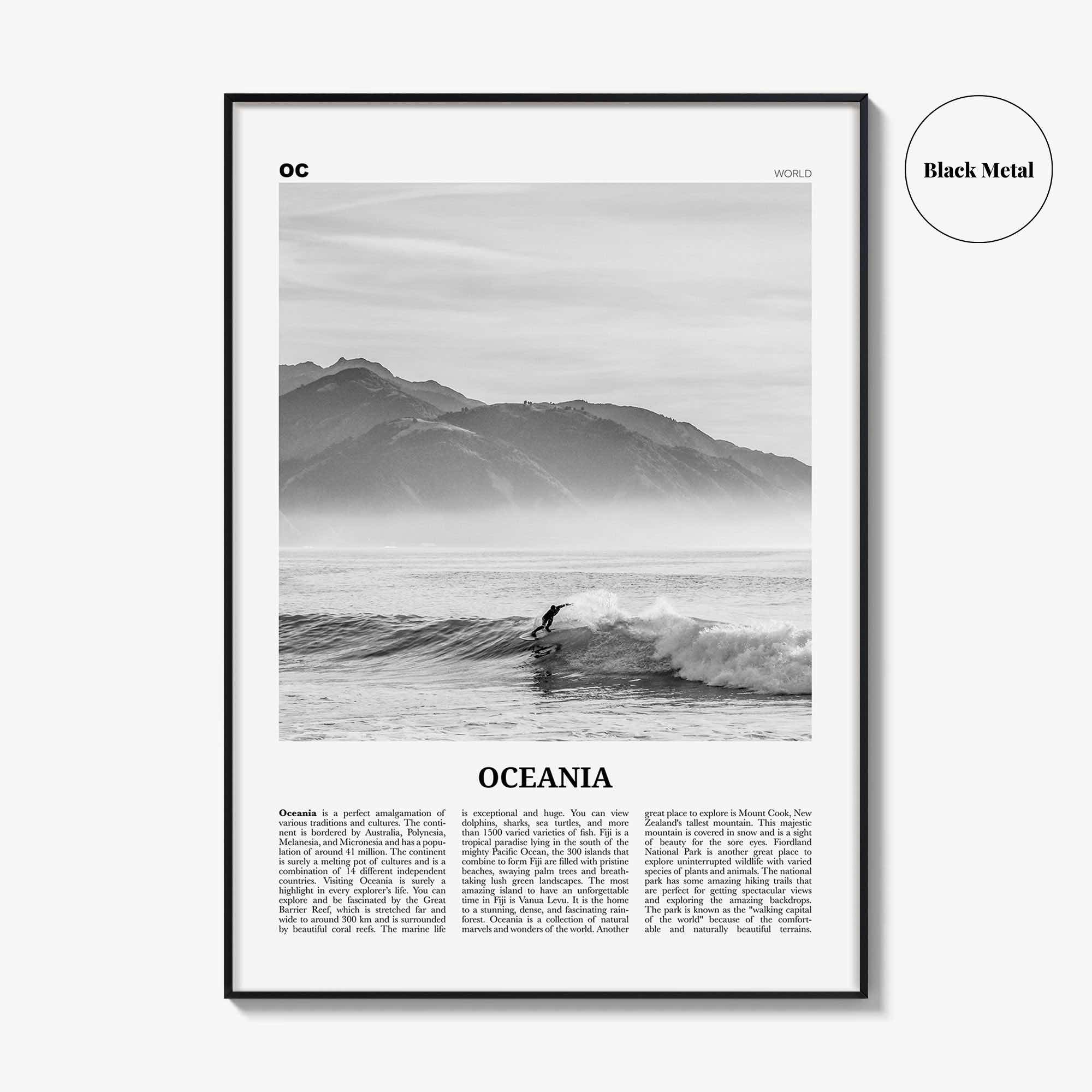 Oceania Print Black and White, Oceania Wall Art, Oceania Poster, Oceania Photo, Oceania Wall Decor, Continent Print, Australia, New Zealand