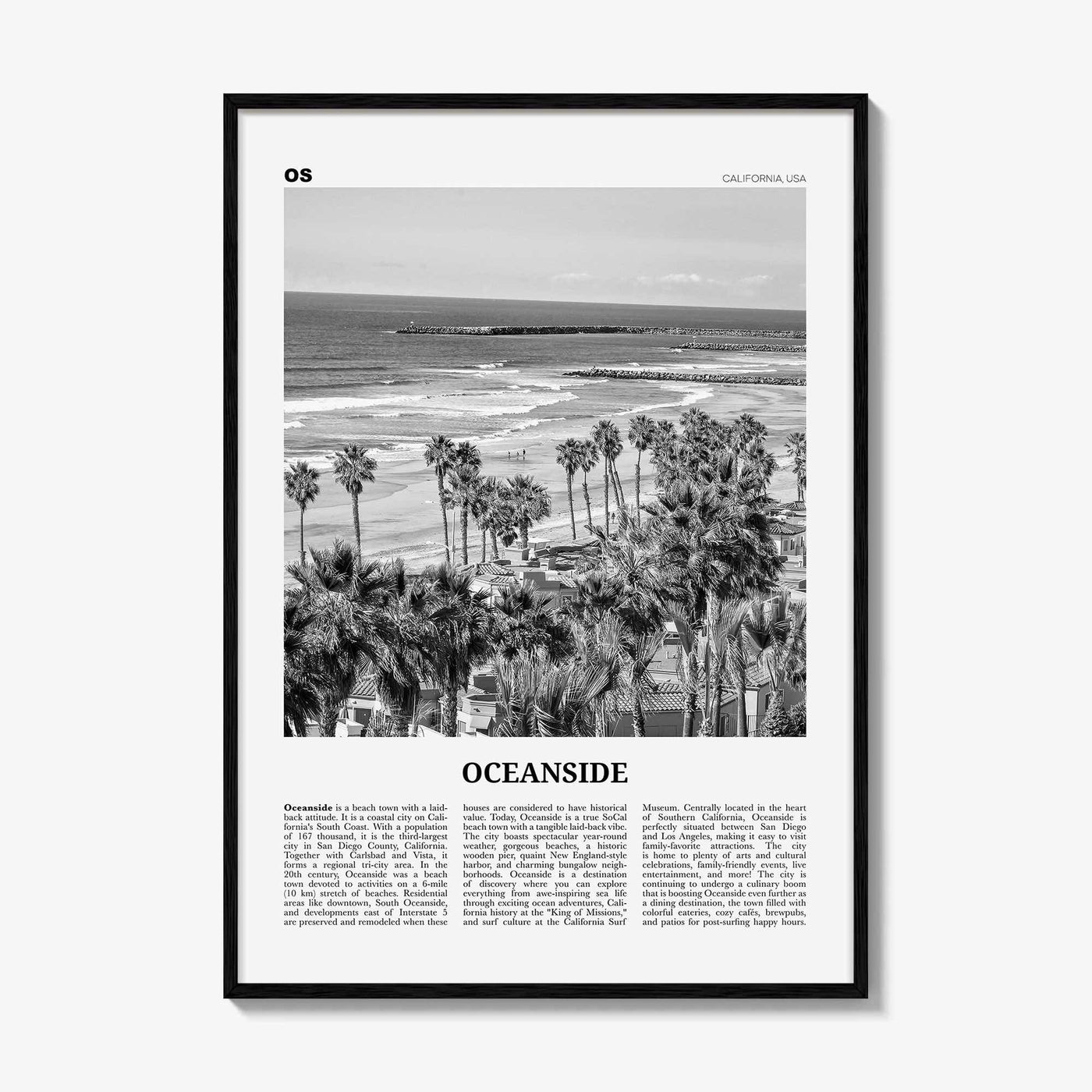 Oceanside Print Black and White No 1, Oceanside Wall Art, Oceanside Poster, Oceanside Photo, California, USA, United States, North America