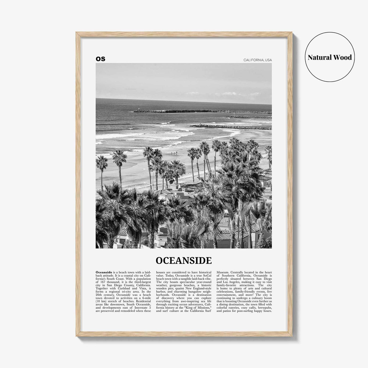 Oceanside Print Black and White No 1, Oceanside Wall Art, Oceanside Poster, Oceanside Photo, California, USA, United States, North America