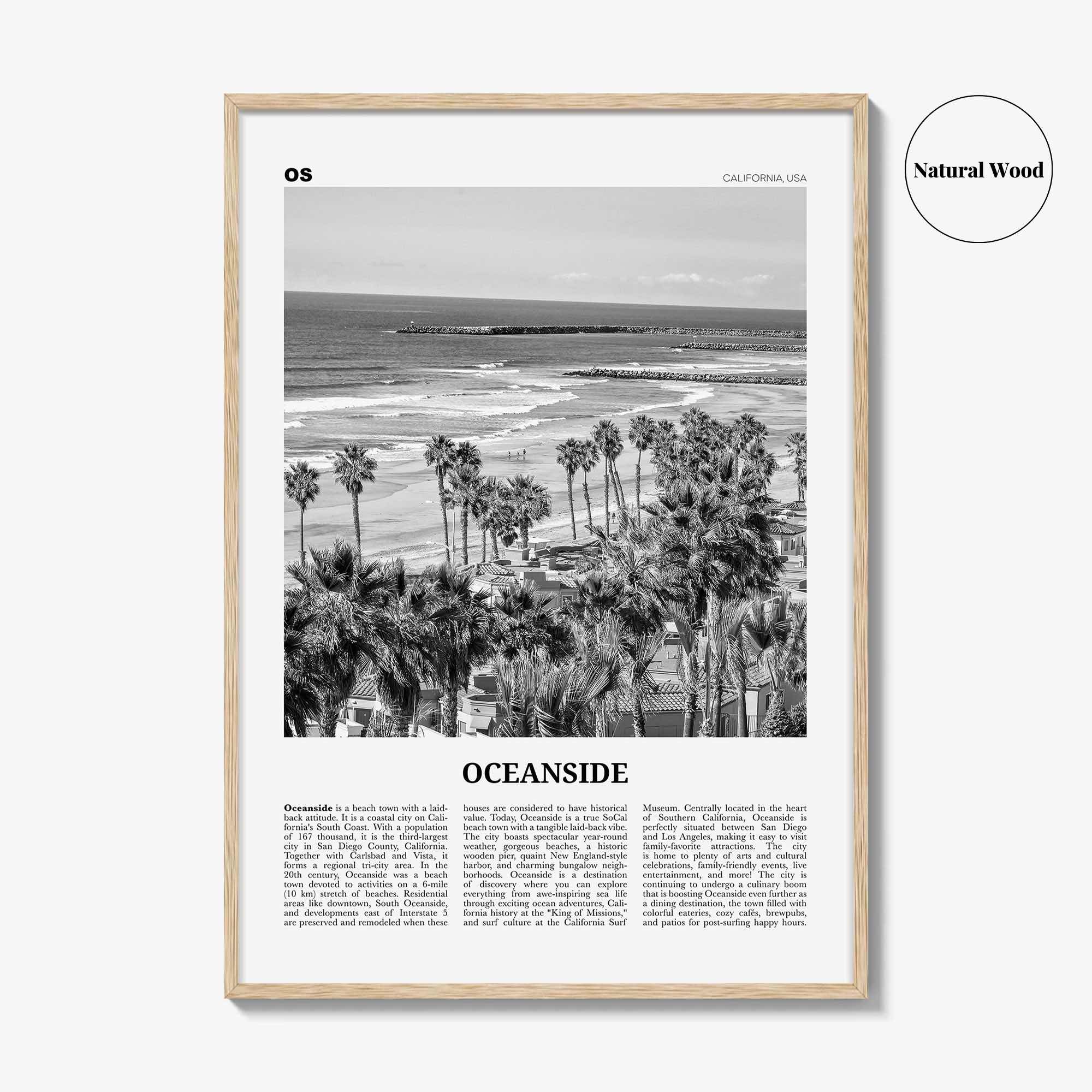 Oceanside Print Black and White No 1, Oceanside Wall Art, Oceanside Poster, Oceanside Photo, California, USA, United States, North America
