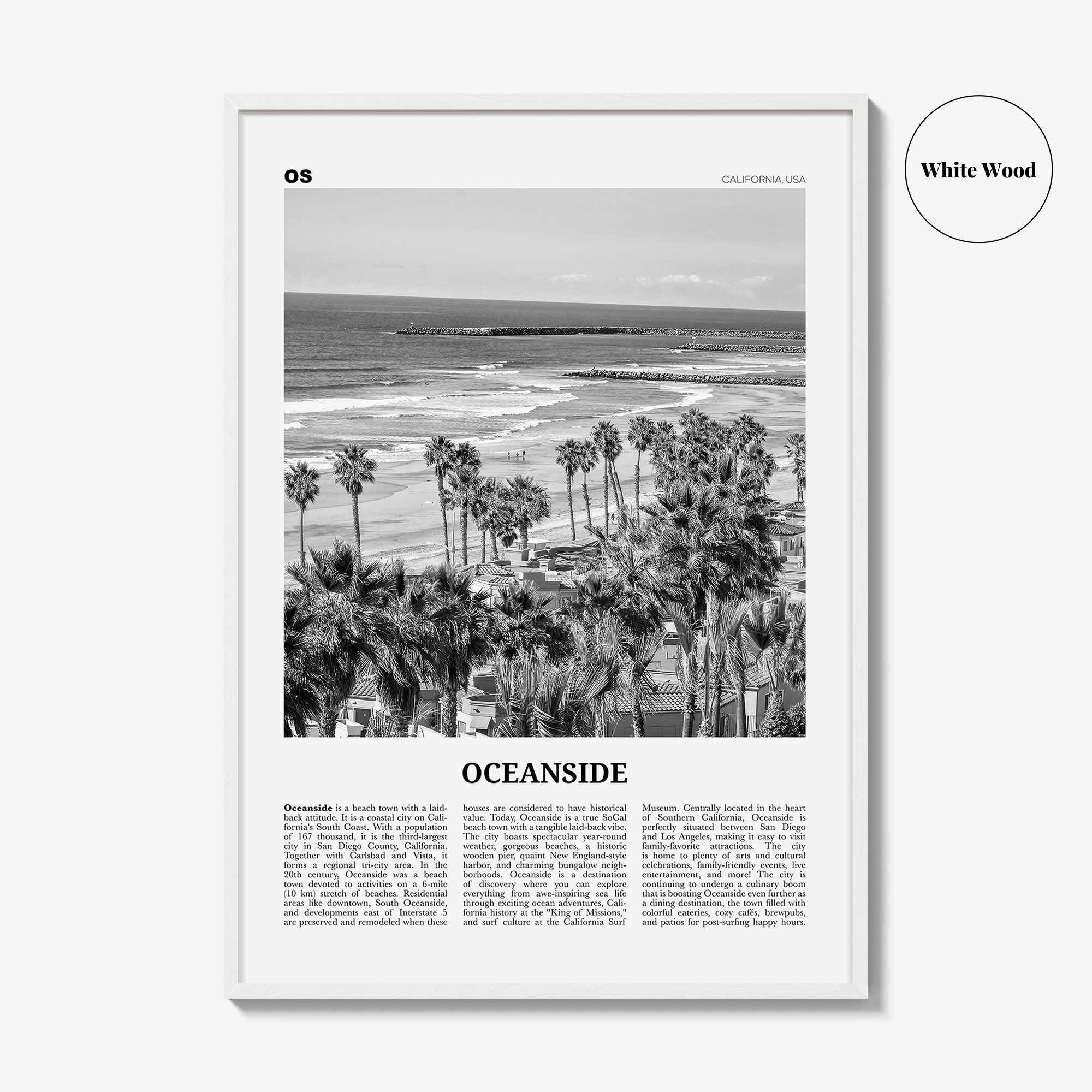 Oceanside Print Black and White No 1, Oceanside Wall Art, Oceanside Poster, Oceanside Photo, California, USA, United States, North America